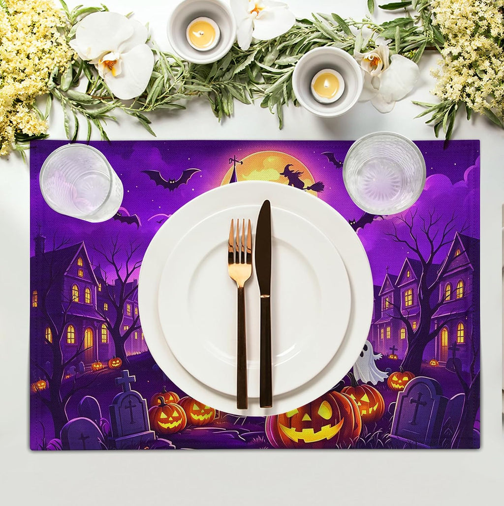 Purple Halloween Placemats – Castle & Witch, Set of 4 – view 3