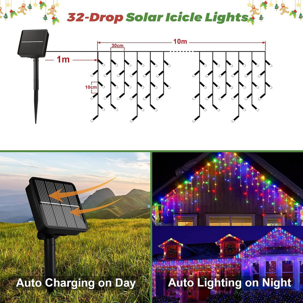 Solar Christmas Icicle Lights – 8 Modes – view 4
