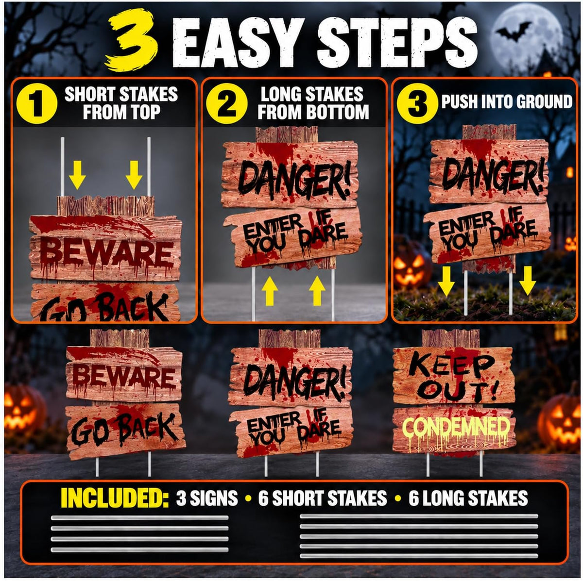 Halloween Yard Signs with Stakes – 3 Pack – view 6