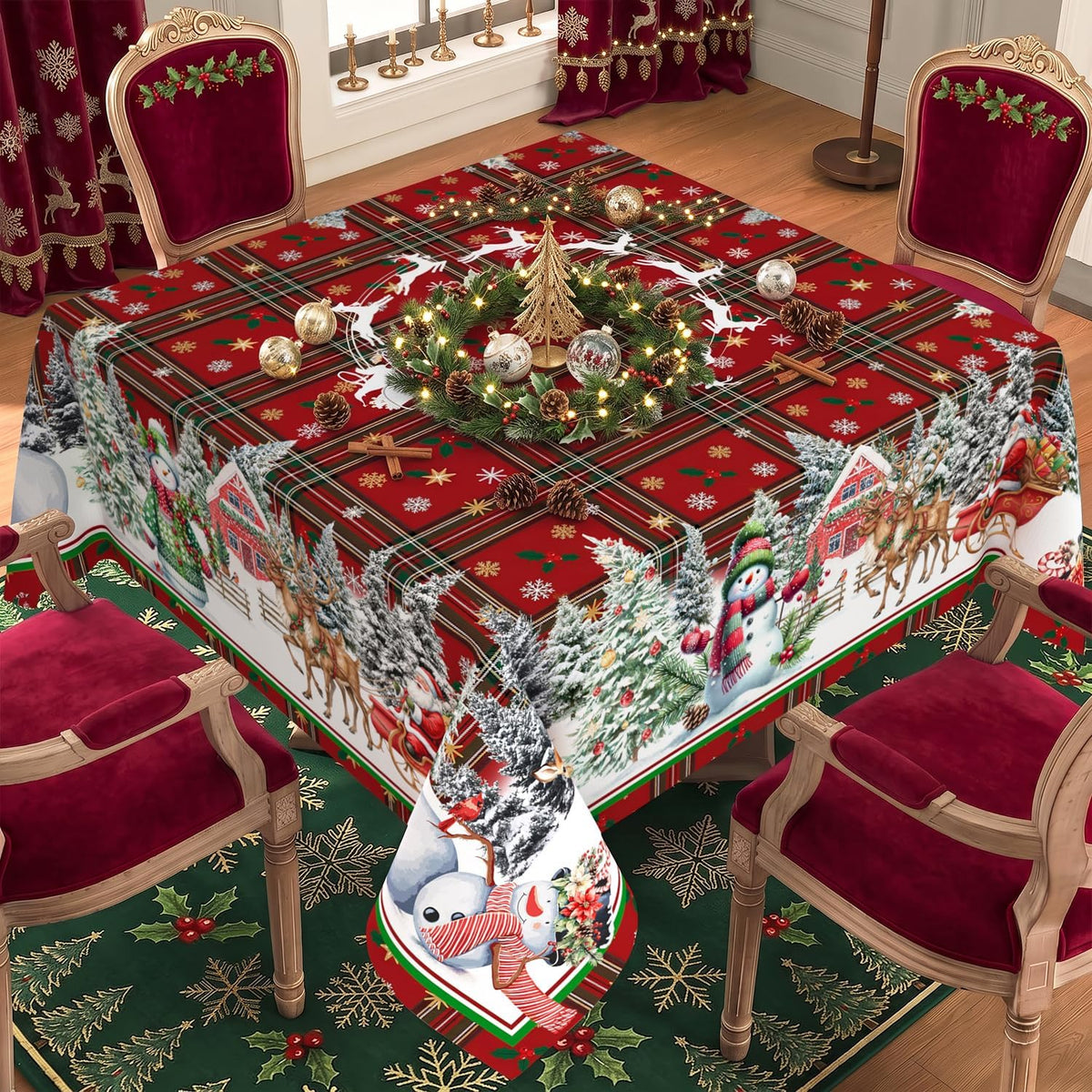 Christmas Tablecloth – Plaid, Tree & Gingerbread Prints – view 2