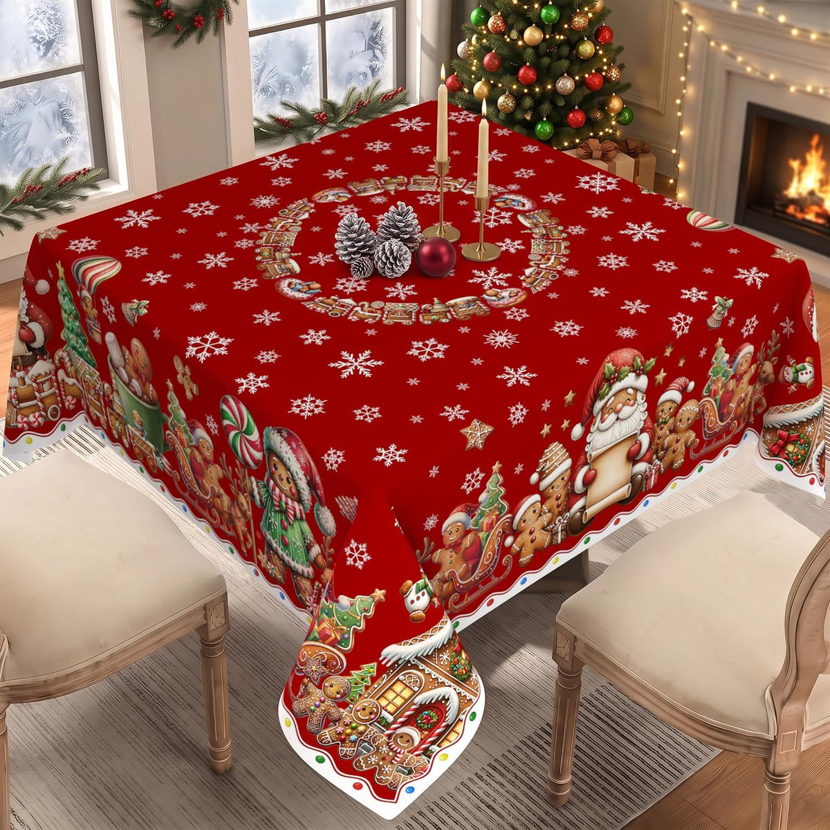 Christmas Tablecloth – Plaid, Tree & Gingerbread Prints – view 10