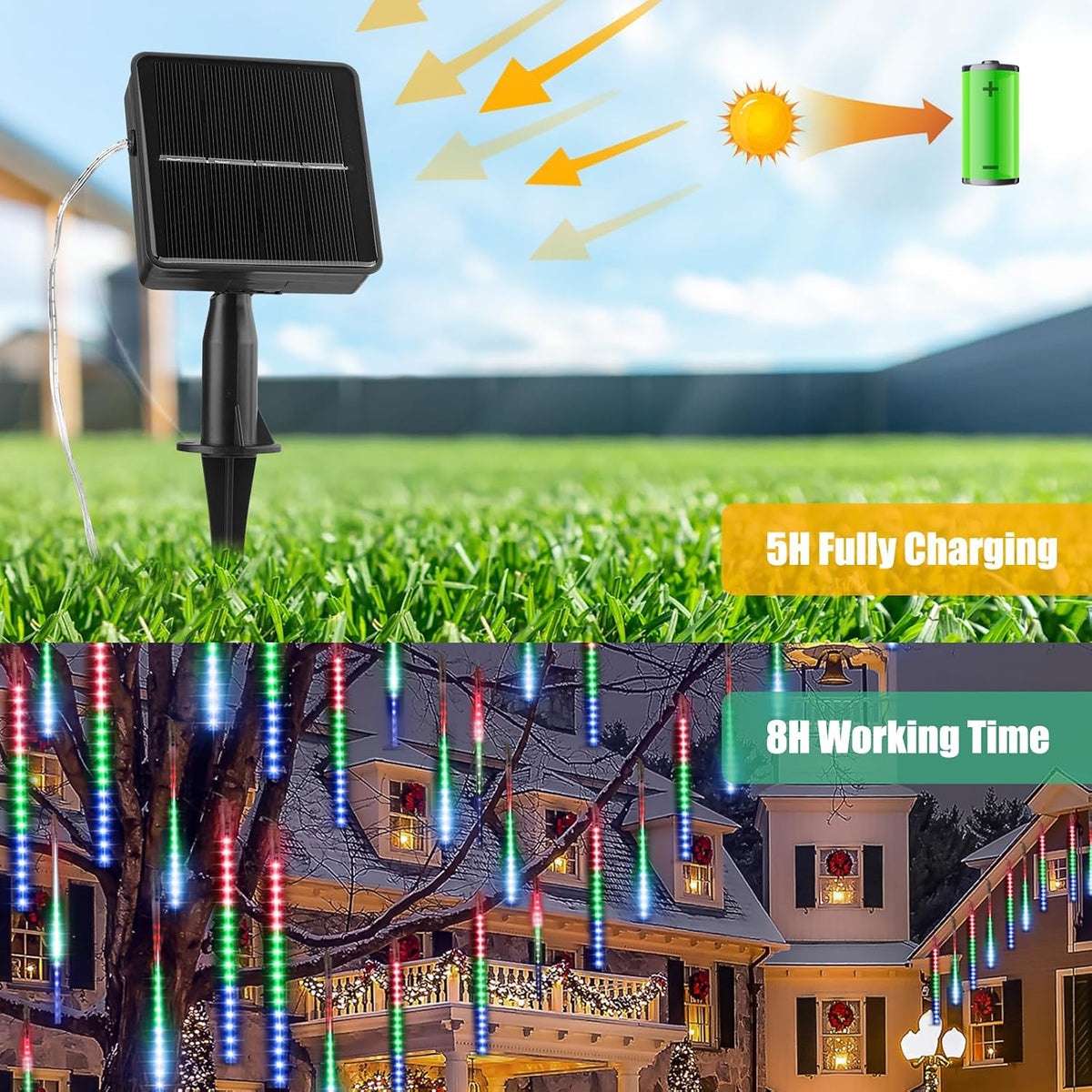 Solar Meteor Shower Christmas Lights – 8 Tube – view 4
