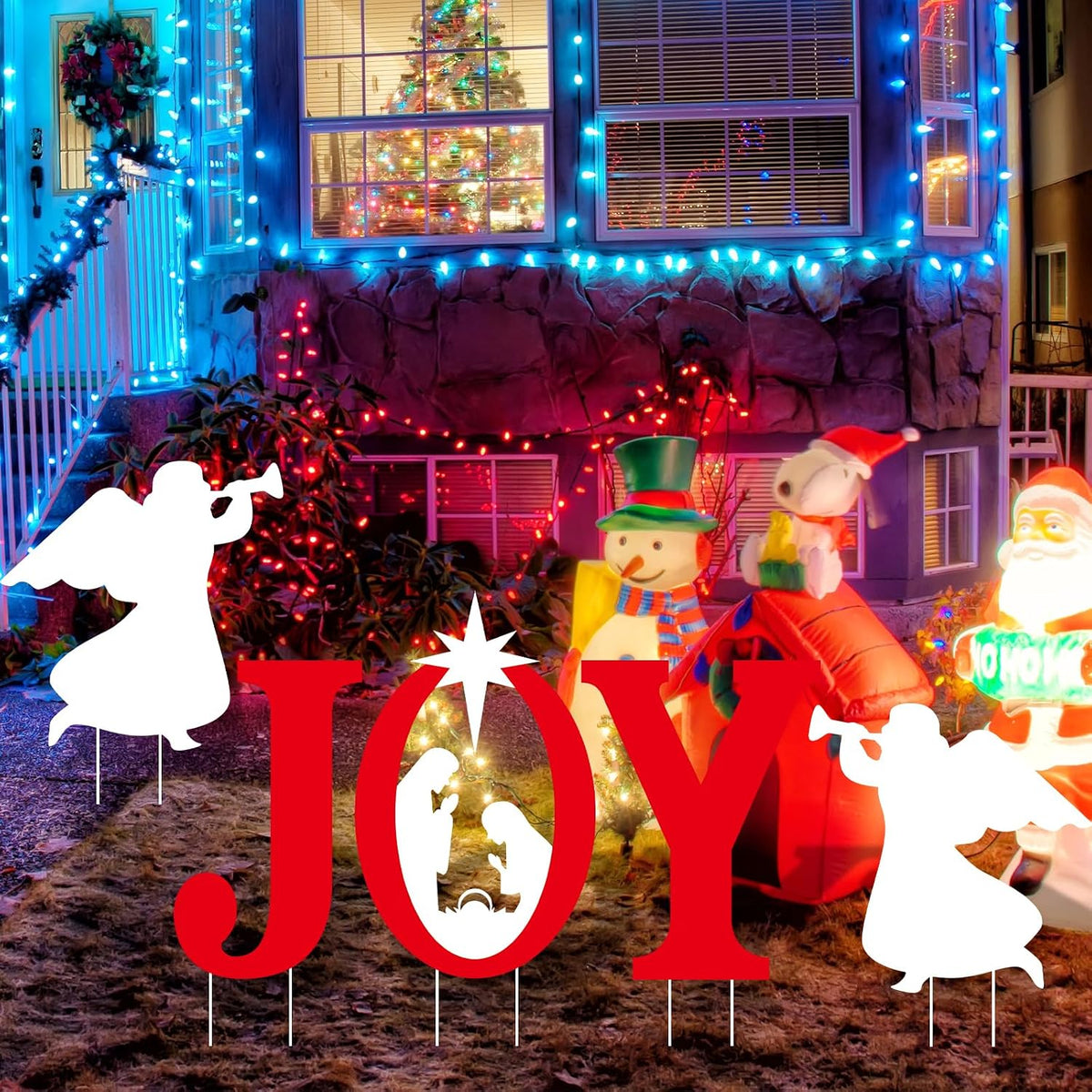 JOY Nativity Christmas Yard Signs – 5 Piece with Stakes – view 7