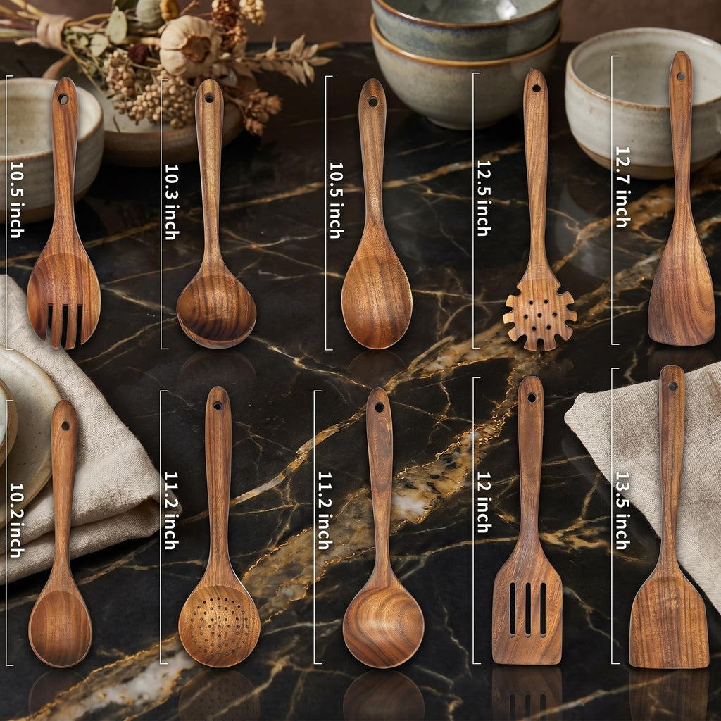 Natural Teak Wooden Cooking Utensils Set