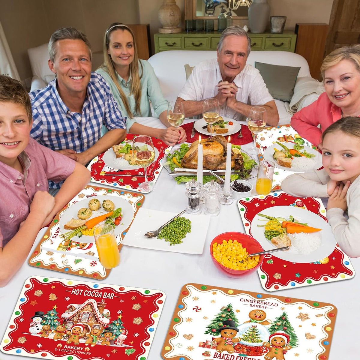Christmas Placemats Set of 6 – Retro Gingerbread – view 5