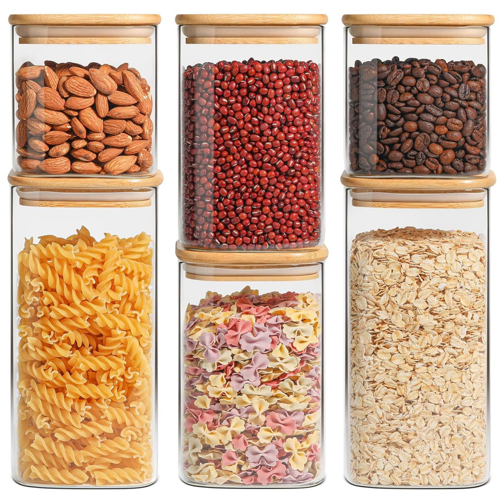 Square Glass Storage Jars with Bamboo Lids