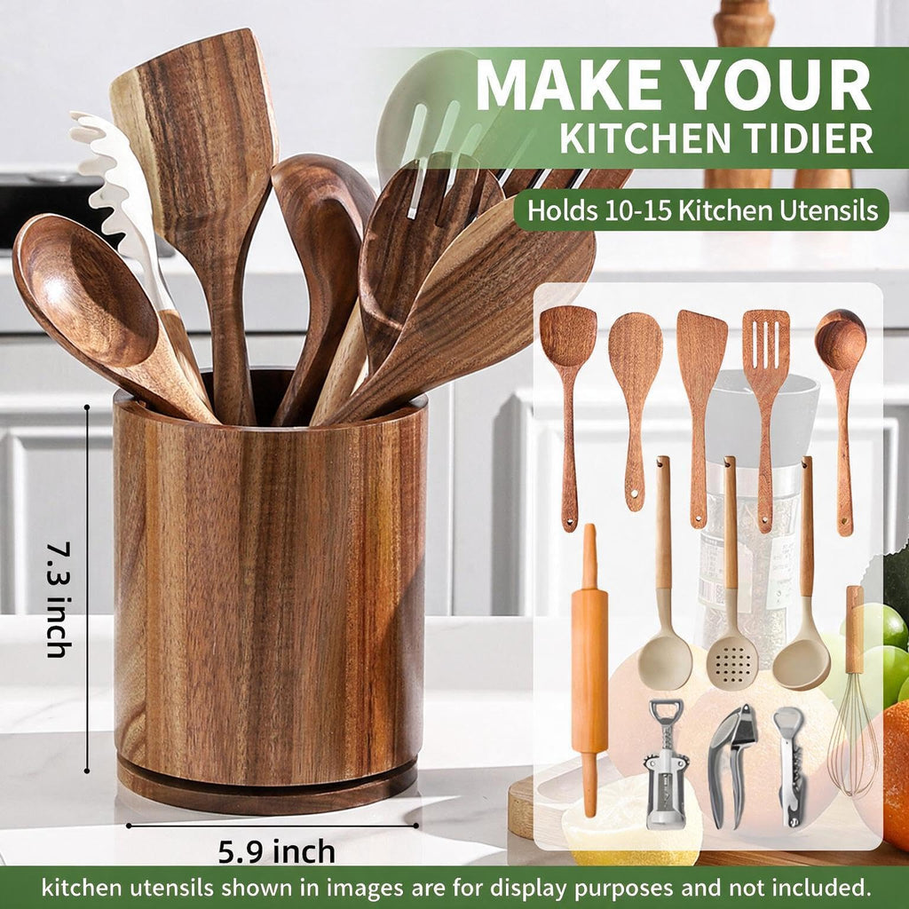 Acacia Wood Rotating Utensil Holder