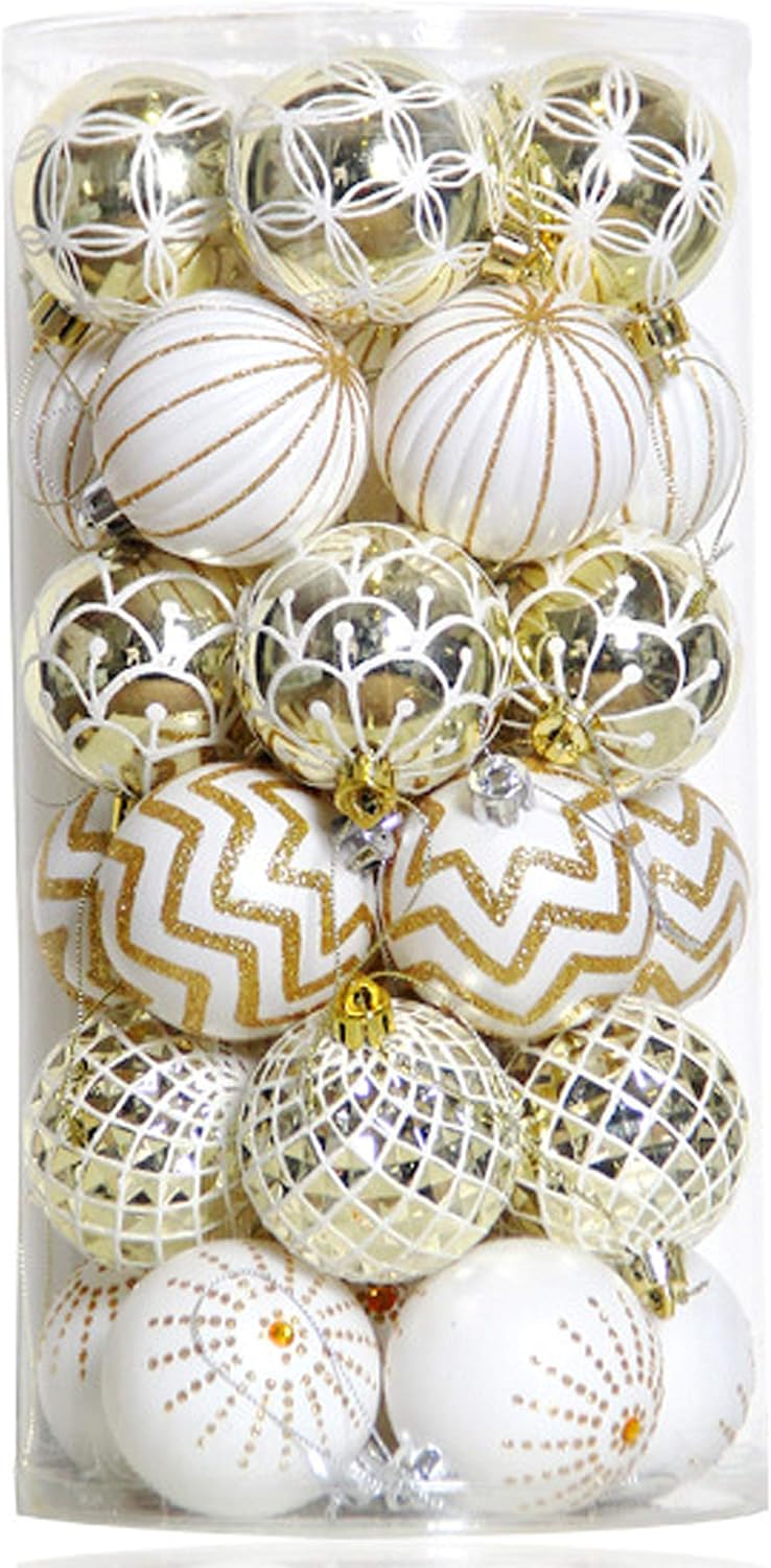 Gold & White Christmas Baubles – 30 Pack, 6 cm