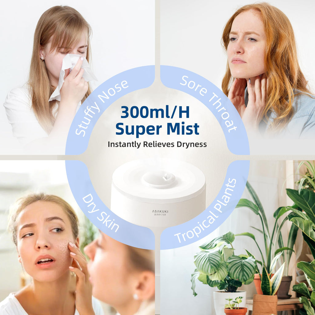 ASAKUKI 3L Top-Fill Cool Mist Humidifier with Night Light