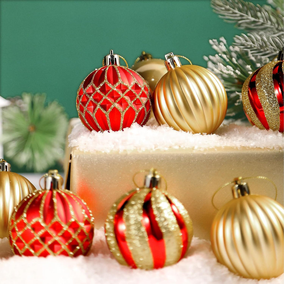 Shatterproof Christmas Baubles – 30 Pack, 6 cm Red & Gold – view 5