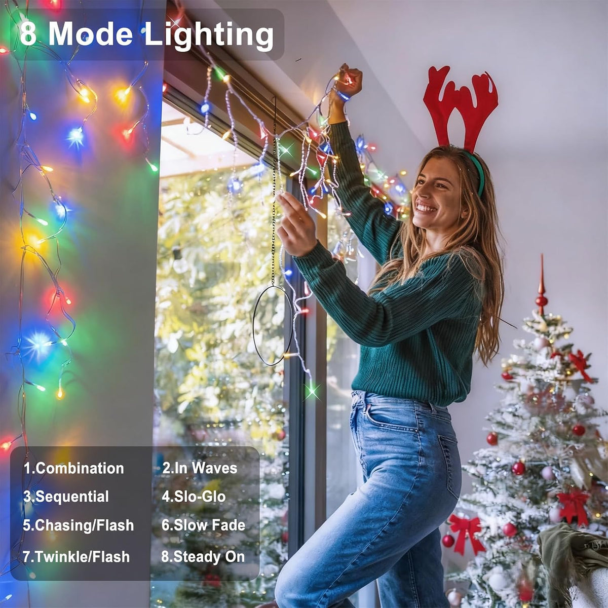 Solar Christmas Icicle Lights – 8 Modes – view 2