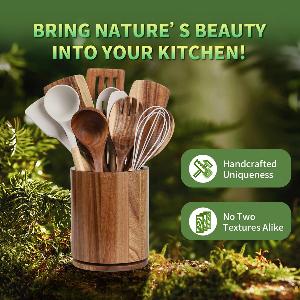 Acacia Wood Rotating Utensil Holder