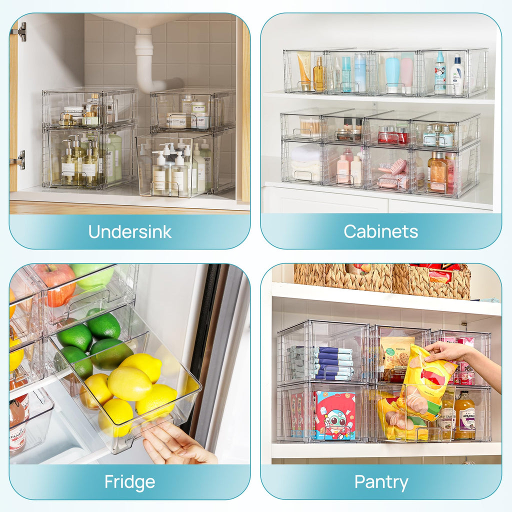Clear Stackable Storage Drawers – 4 Pack
