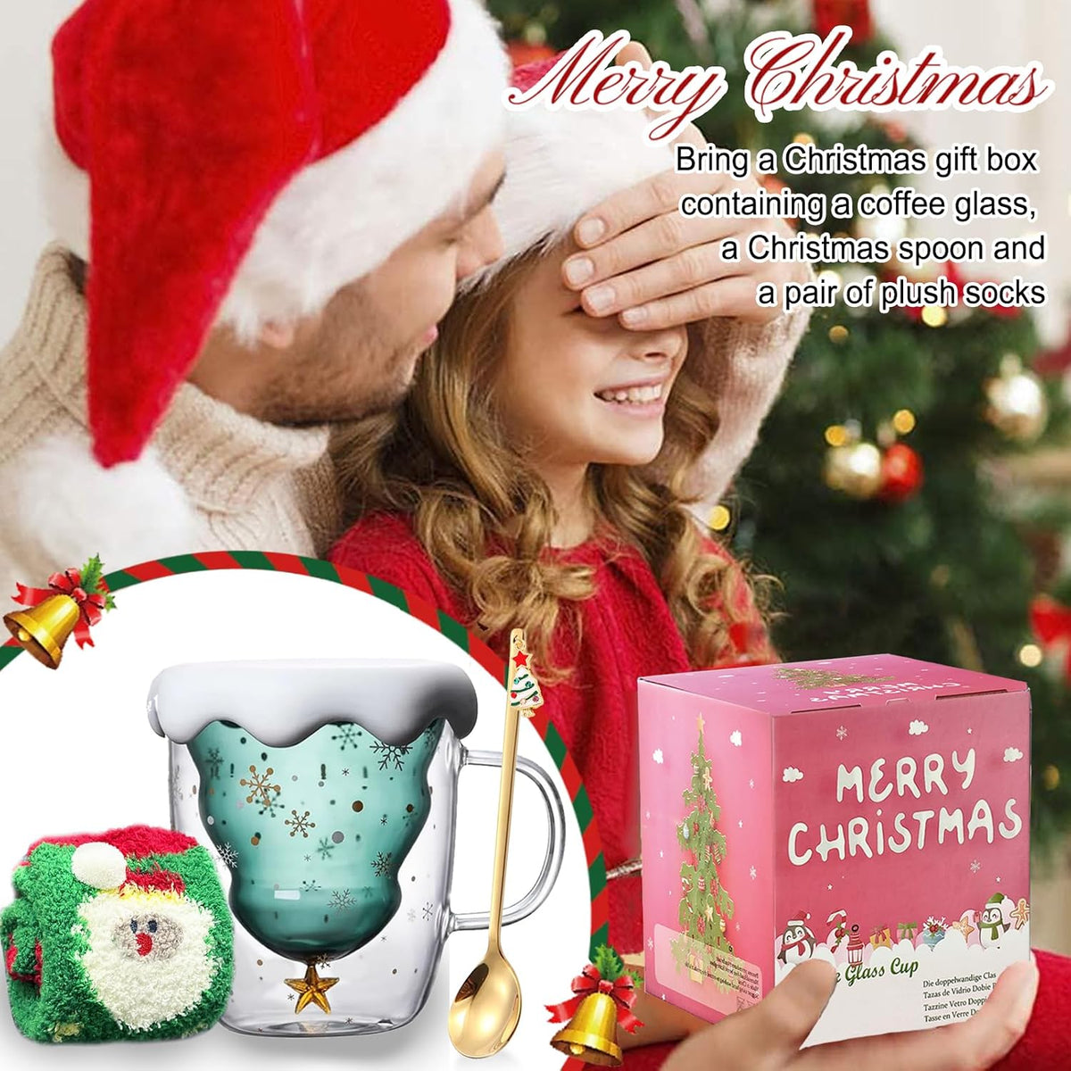 Double Wall Christmas Glass Mug – 280 ml – view 6