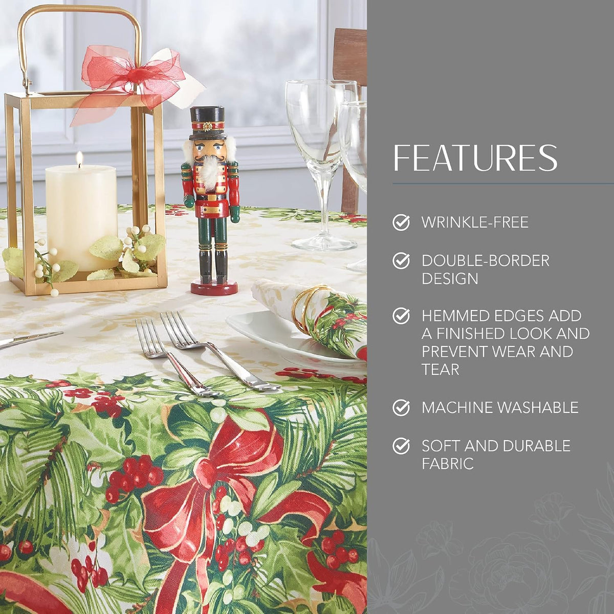 Holly Traditions Round Christmas Tablecloth – 178 cm – view 3