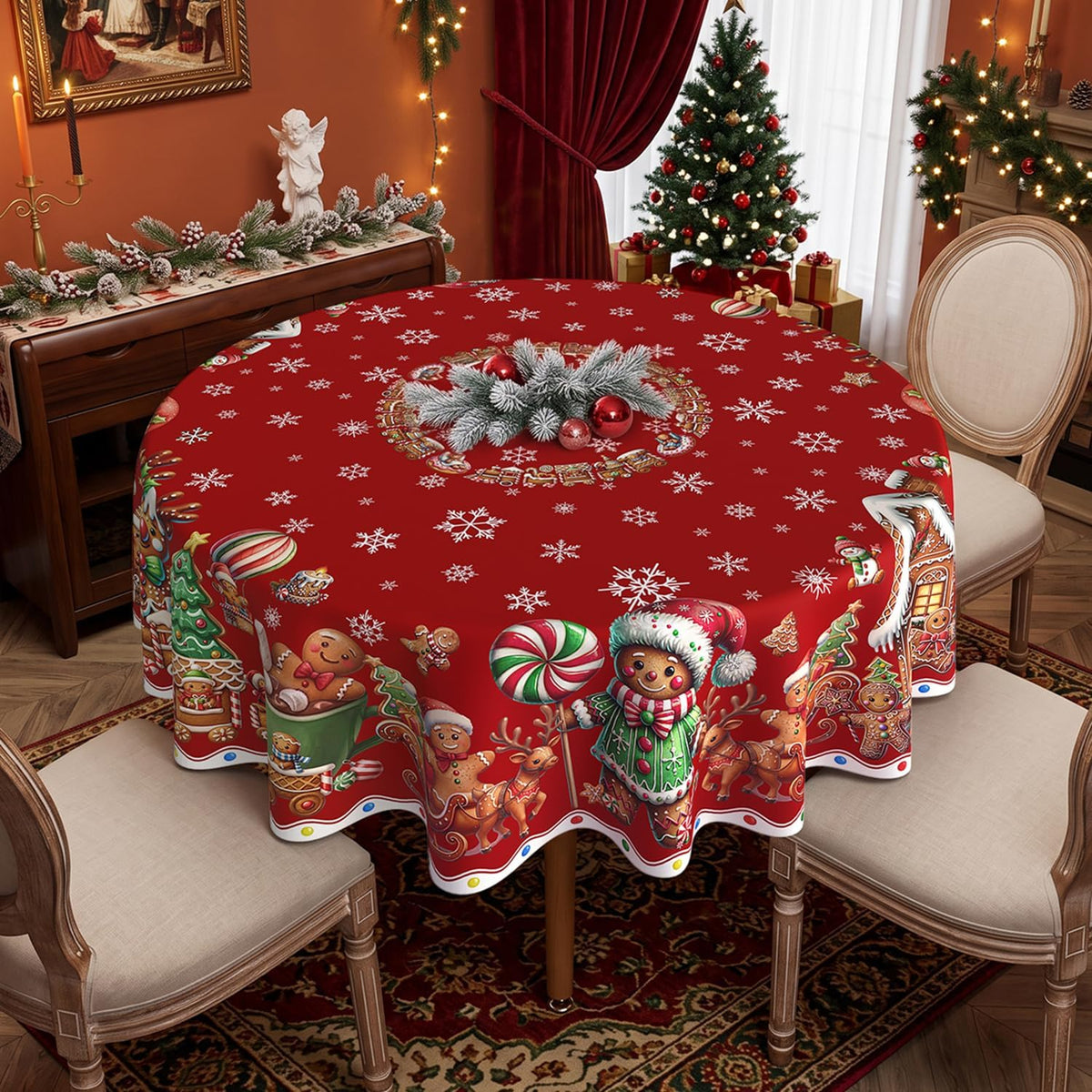 Christmas Tablecloth – Plaid, Tree & Gingerbread Prints – view 9