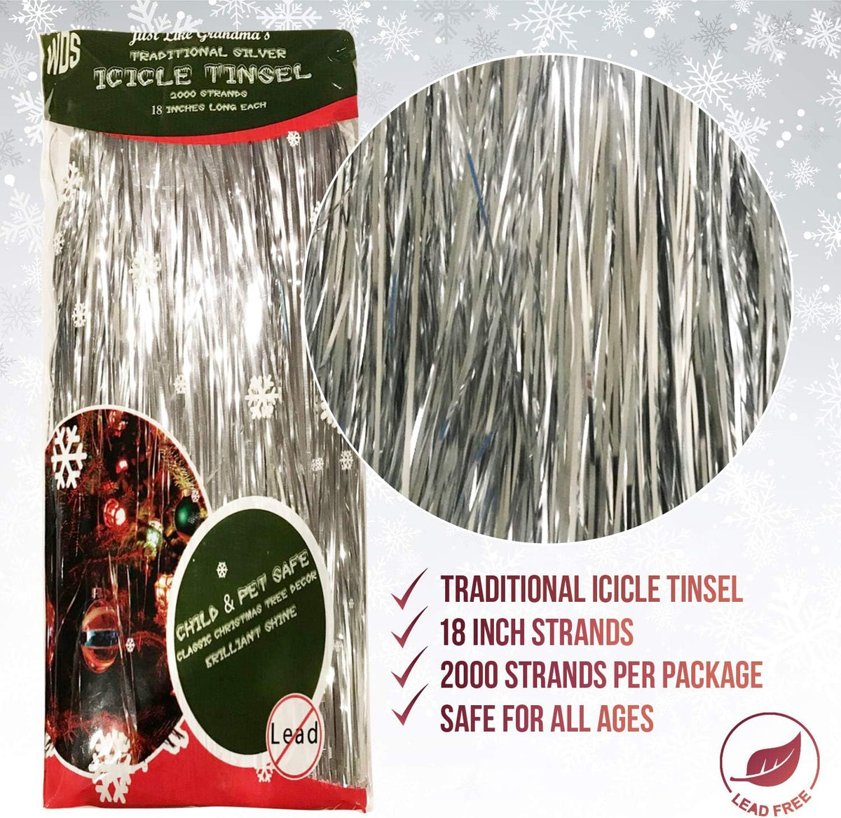 Silver Icicle Tinsel – 2000 Strands – view 2
