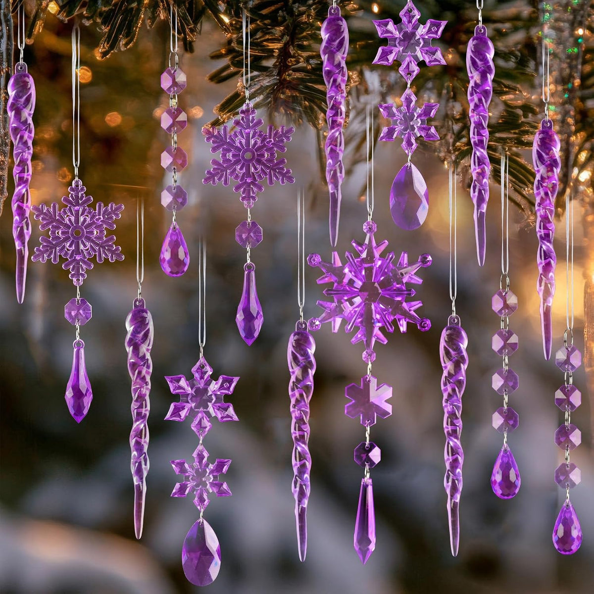 Acrylic Snowflake & Icicle Ornaments – 18 to 32 Piece Sets – view 10