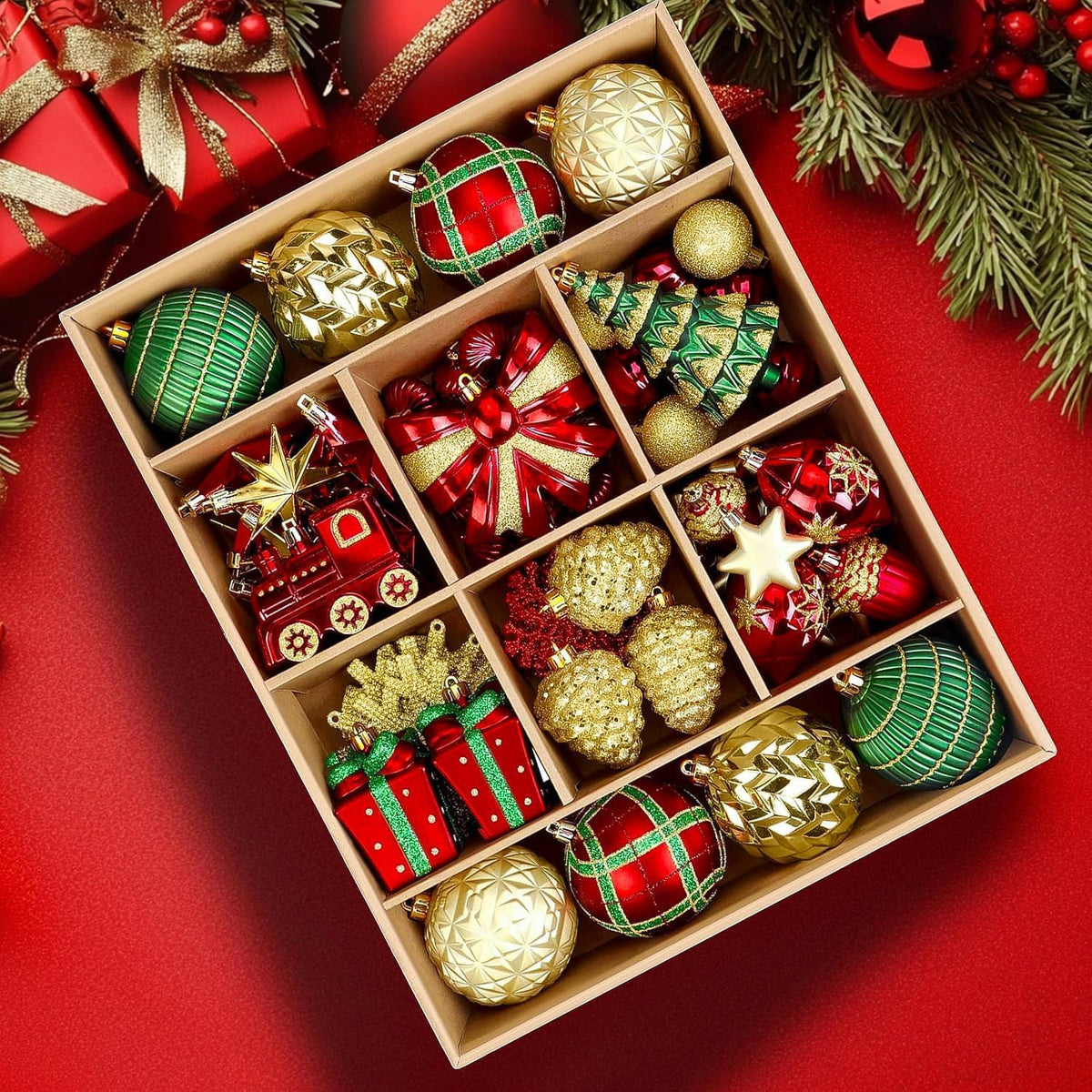 Christmas Bauble Set – 82 Piece Red, Green & Gold – view 2