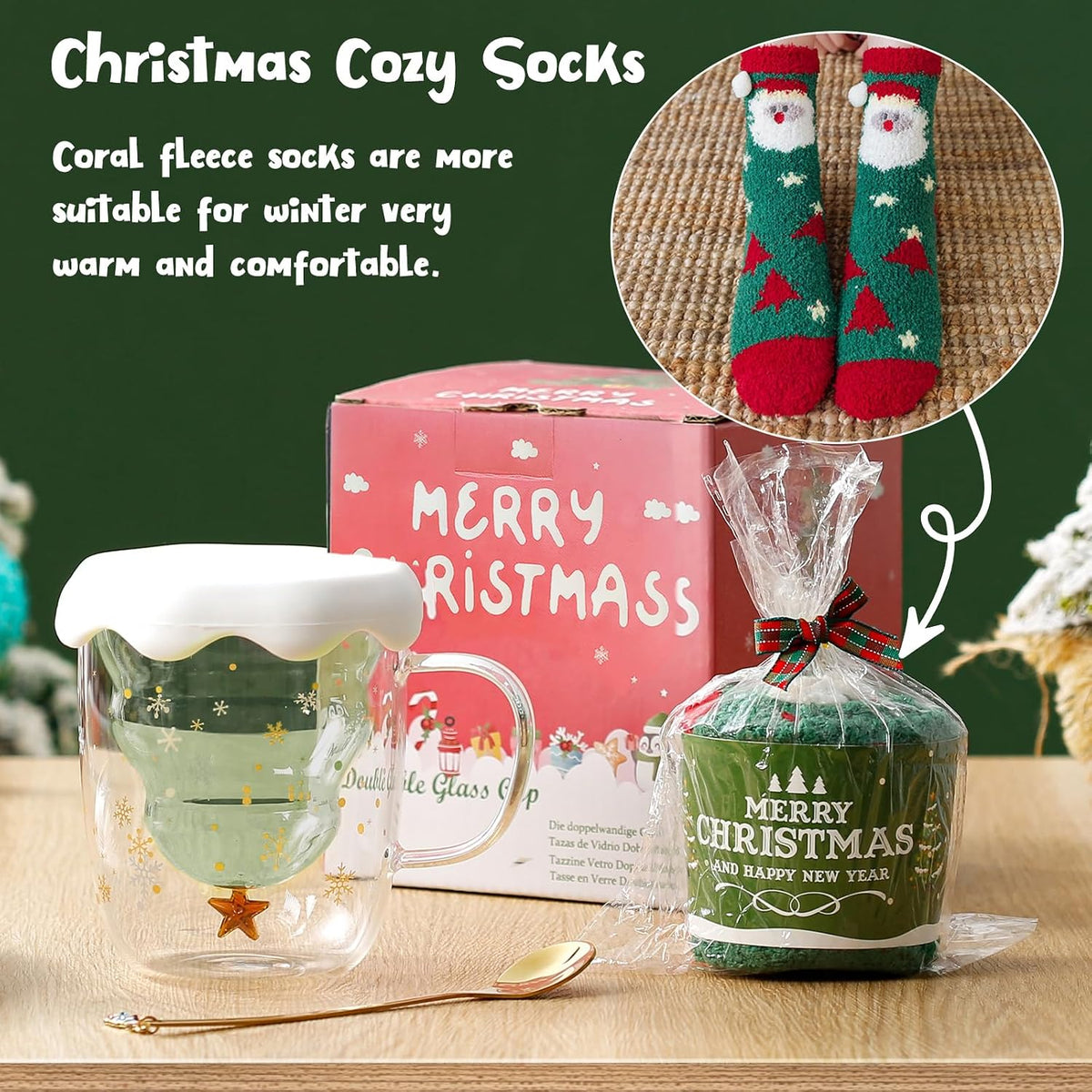 Double Wall Christmas Glass Mug – 280 ml – view 2
