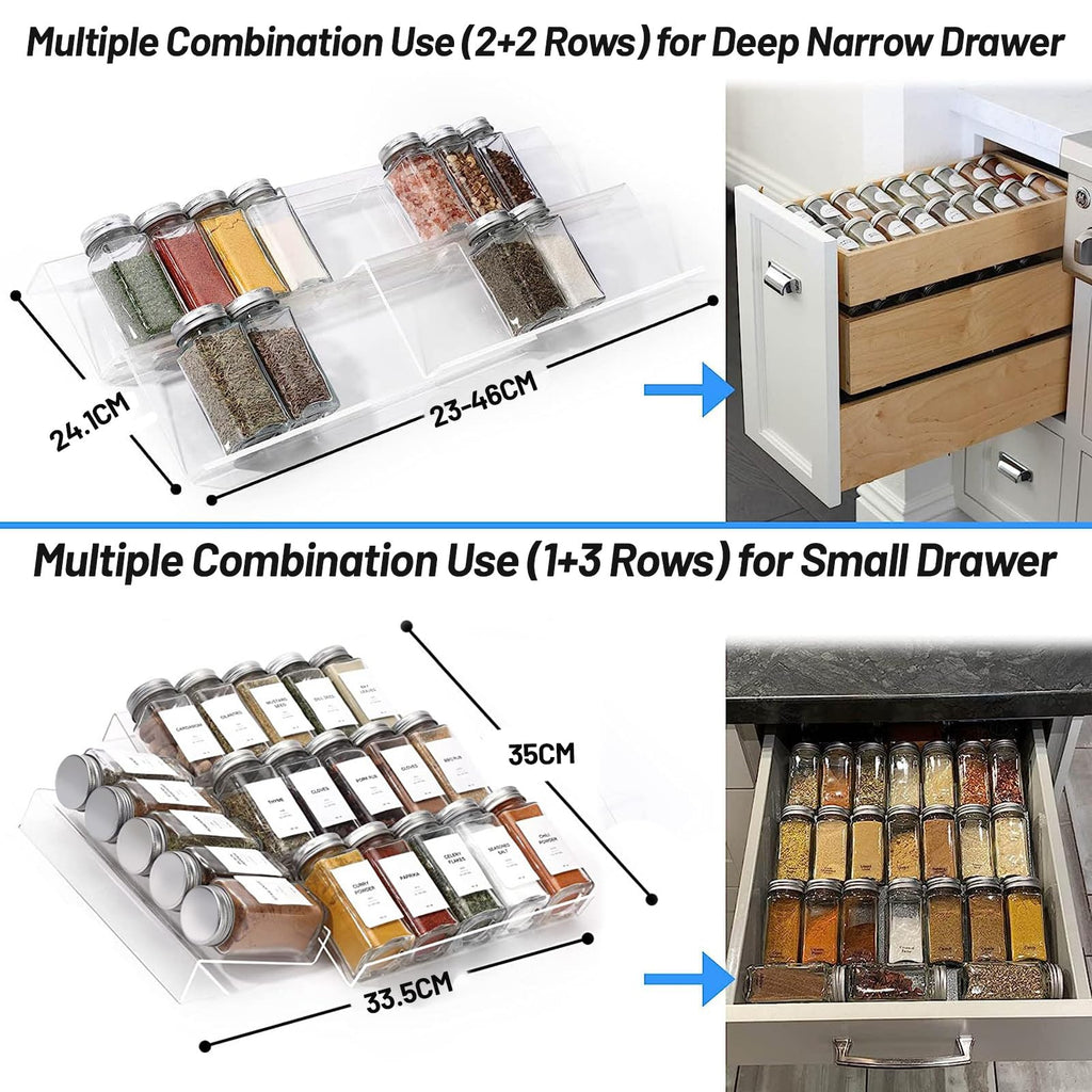Expandable Acrylic Spice Drawer Organiser – 4 Tier, 2 Sets