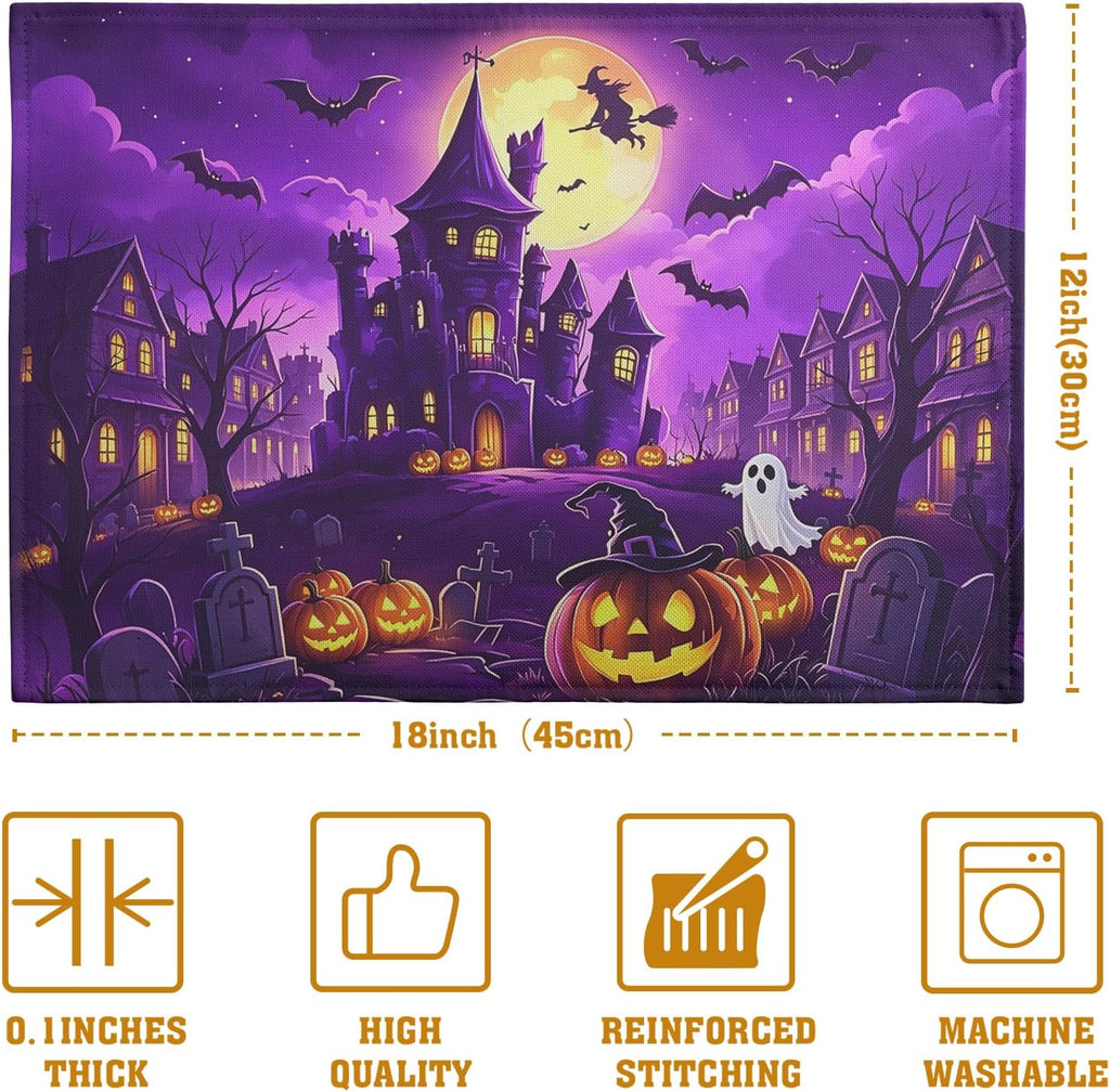 Purple Halloween Placemats – Castle & Witch, Set of 4 – view 4