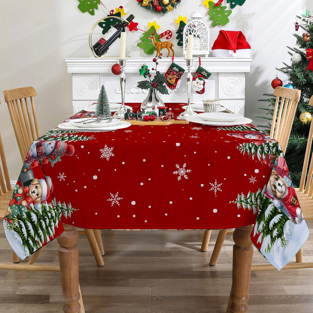 Red Christmas Tablecloth – Snowman & Truck Print – view 7