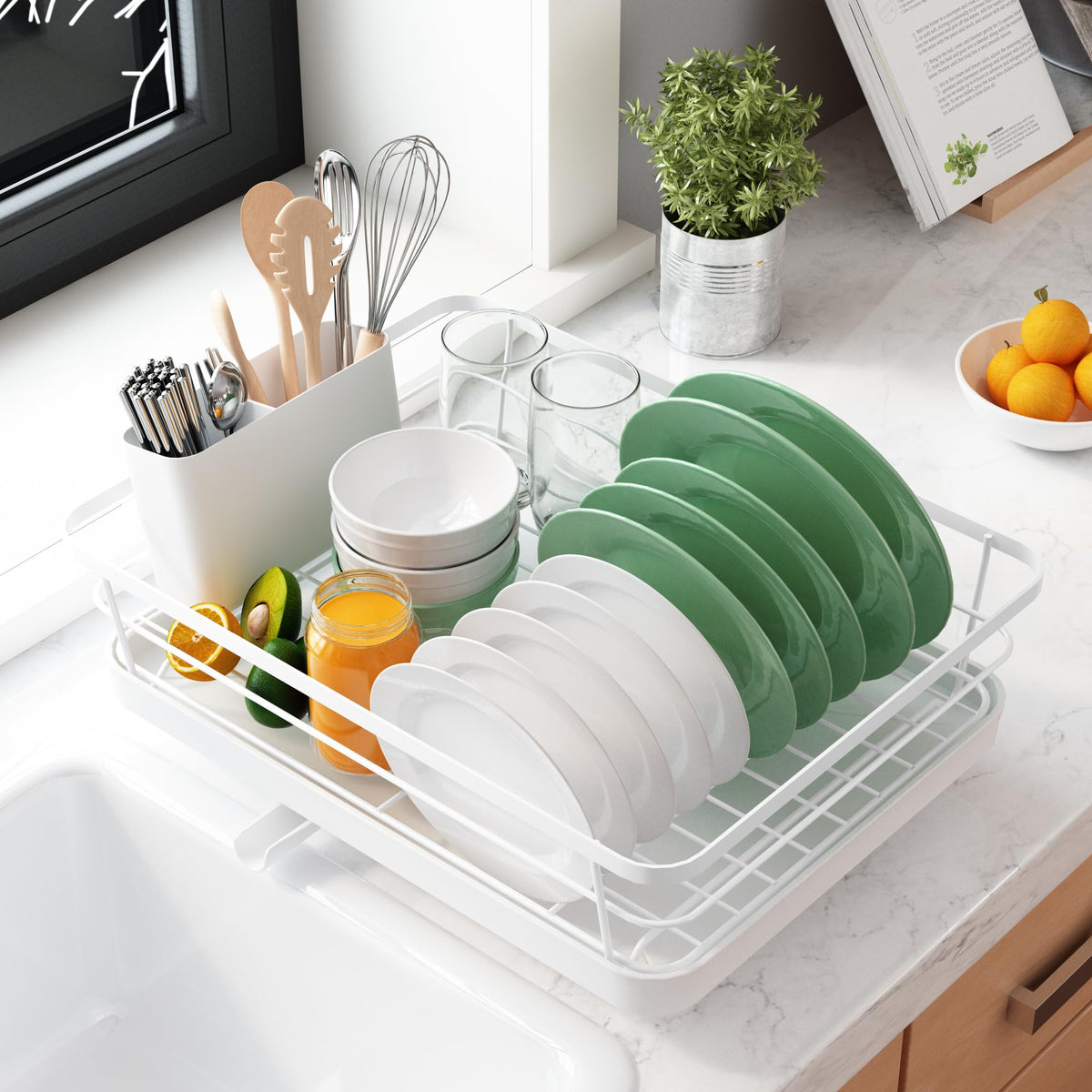 Compact Stainless Steel Dish Drying Rack with Drainboard