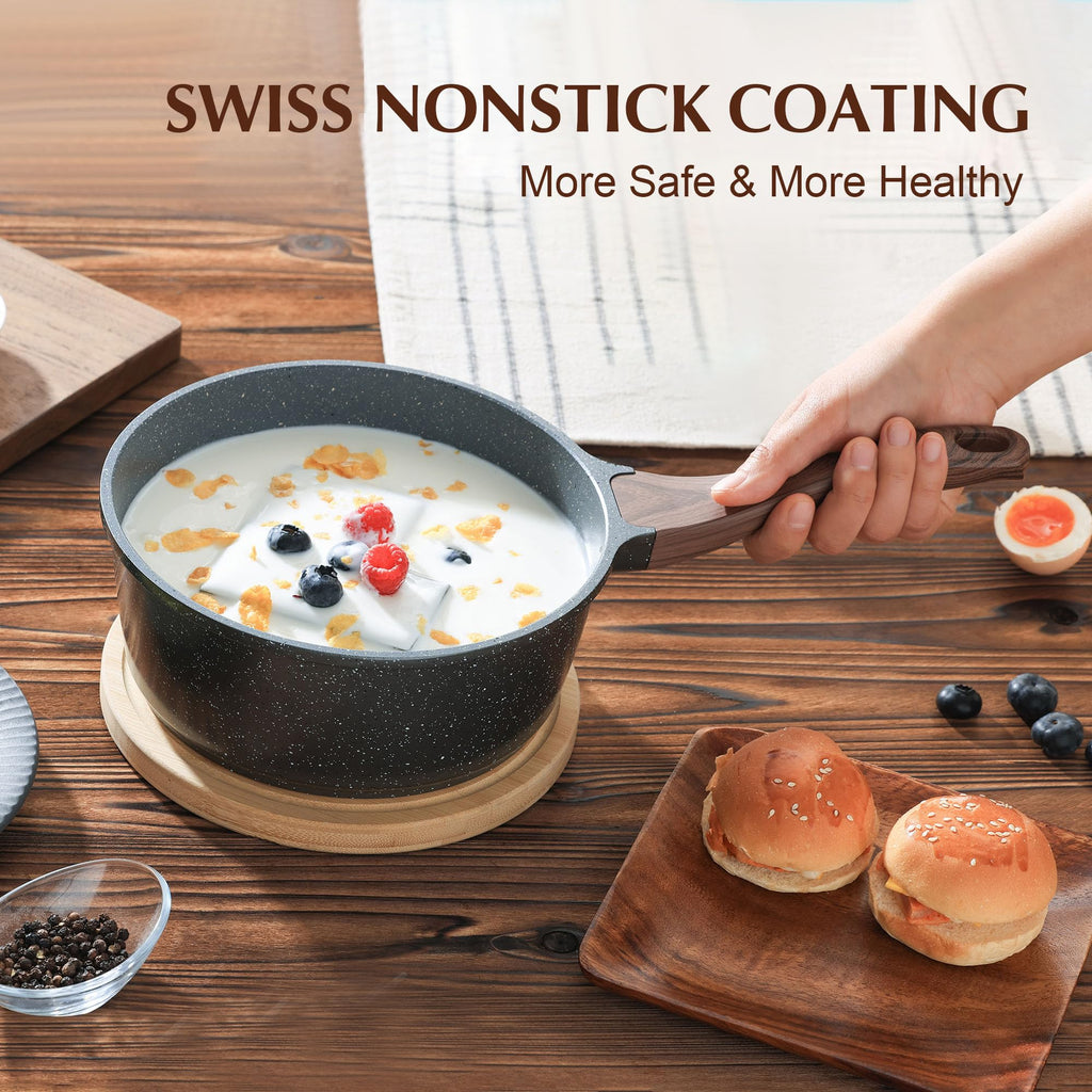 SENSARTE Non-Stick Granite Saucepan with Glass Lid