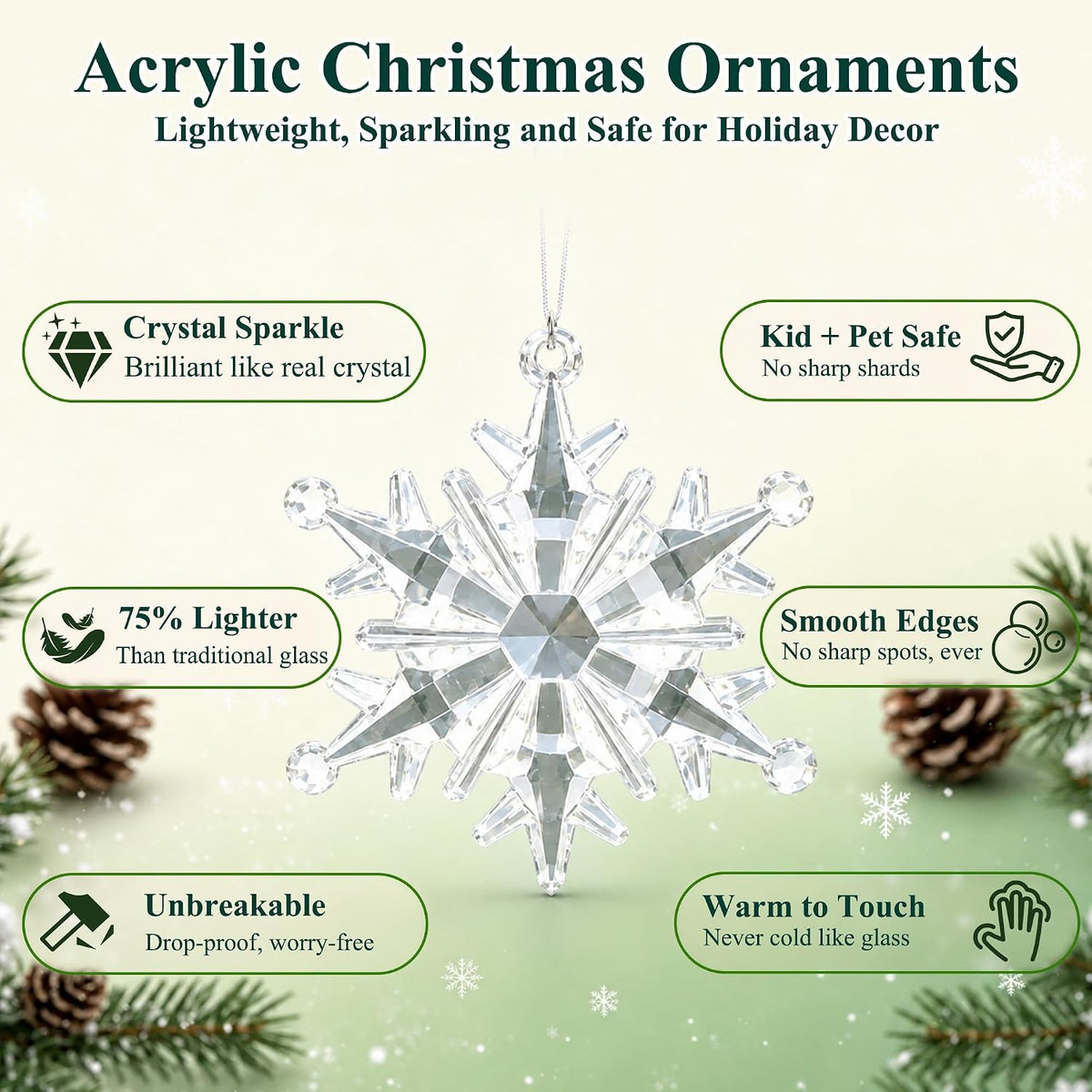 Acrylic Snowflake & Icicle Ornaments – 18 to 32 Piece Sets – view 4