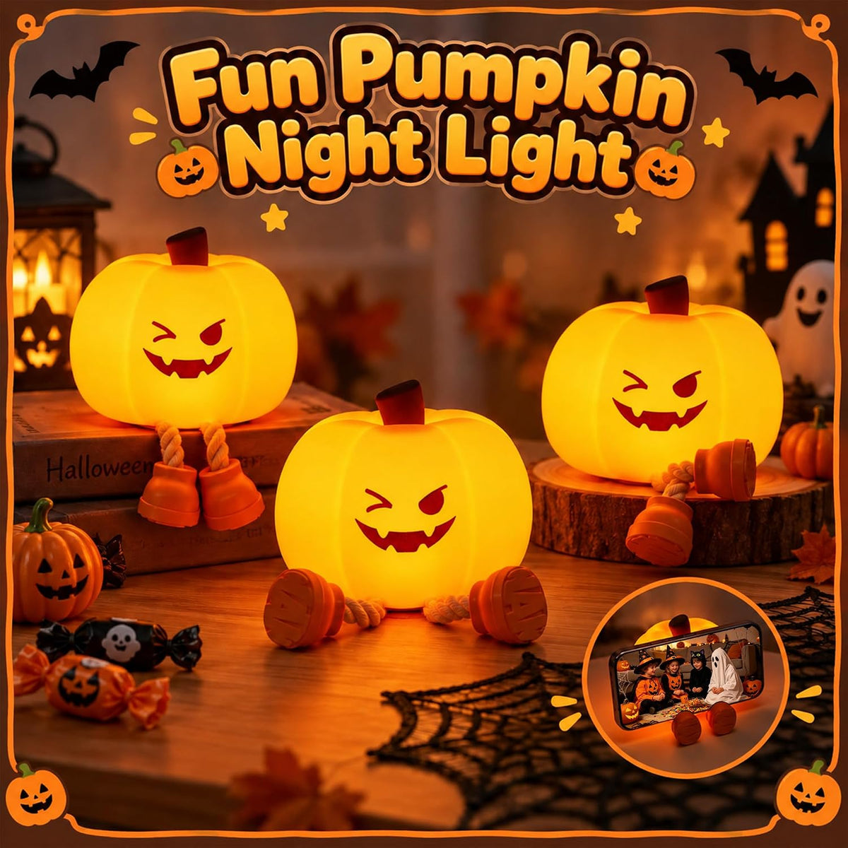 Pumpkin Night Light for Kids – Halloween & Autumn Decor – view 6