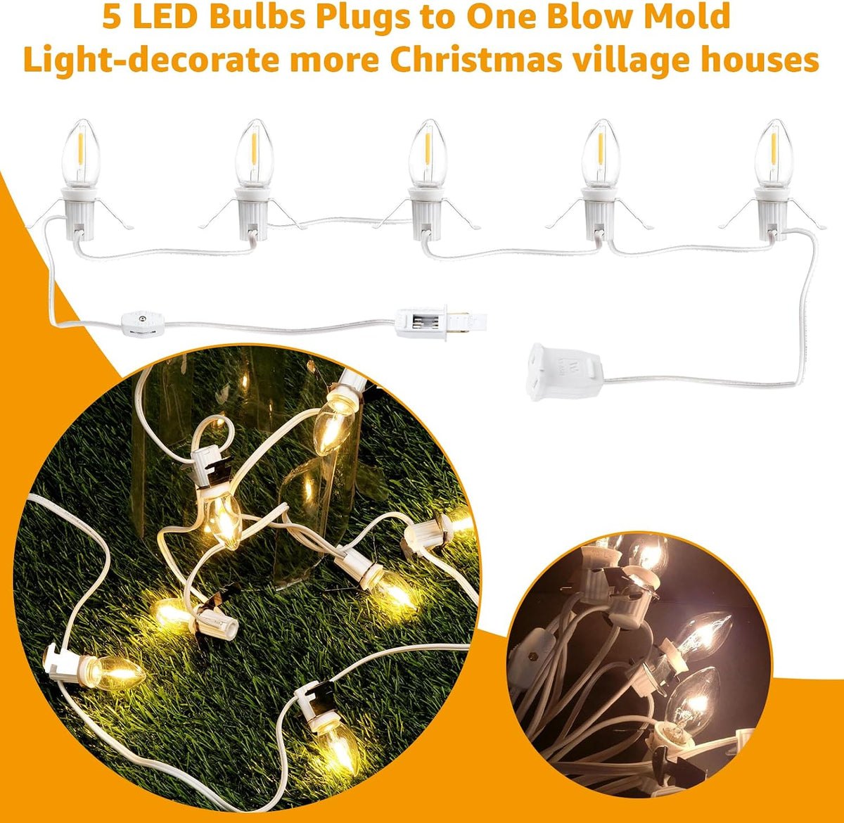 Christmas Village Lights – LED Bulb Cord with Clips – view 2