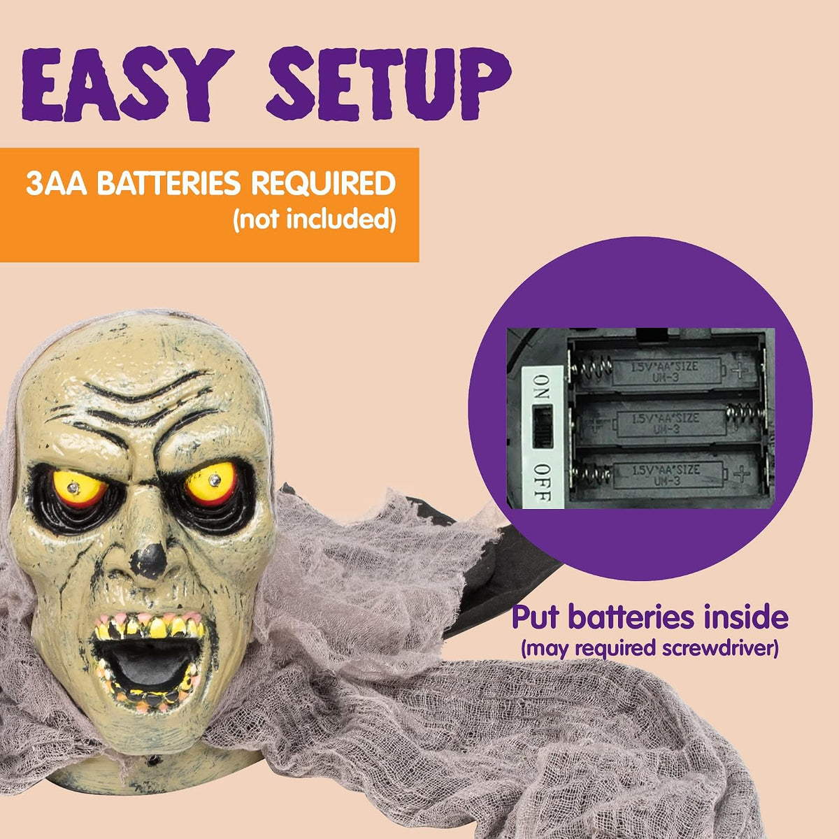 Light-Up Zombie Groundbreaker with Sound – Halloween Yard Prop – view 6