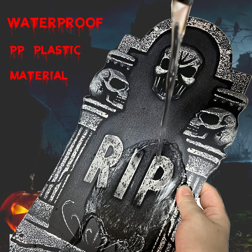 Plastic Halloween Tombstones – 9 Piece RIP Graveyard Set – view 7