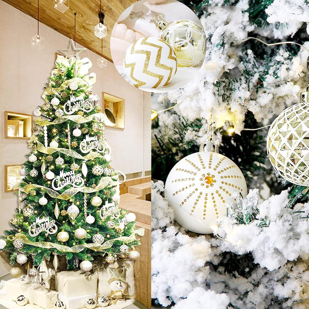 Gold & White Christmas Baubles – 30 Pack, 6 cm – view 8