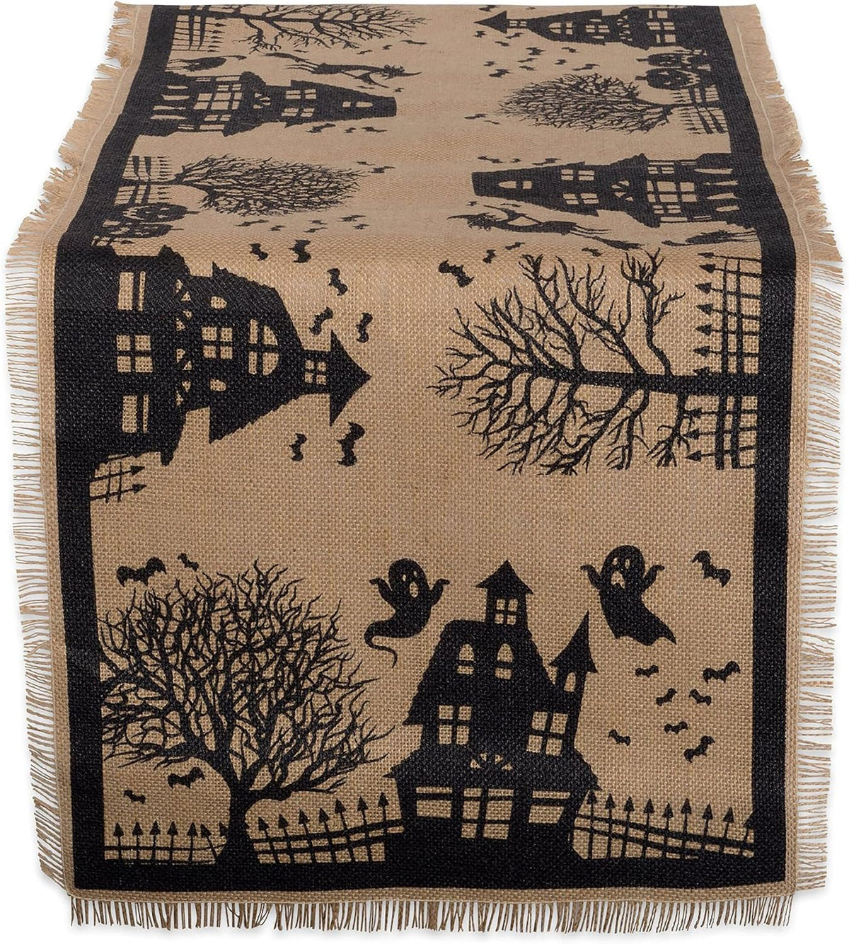 Haunted House Burlap Halloween Table Runner – 36 x 287 cm