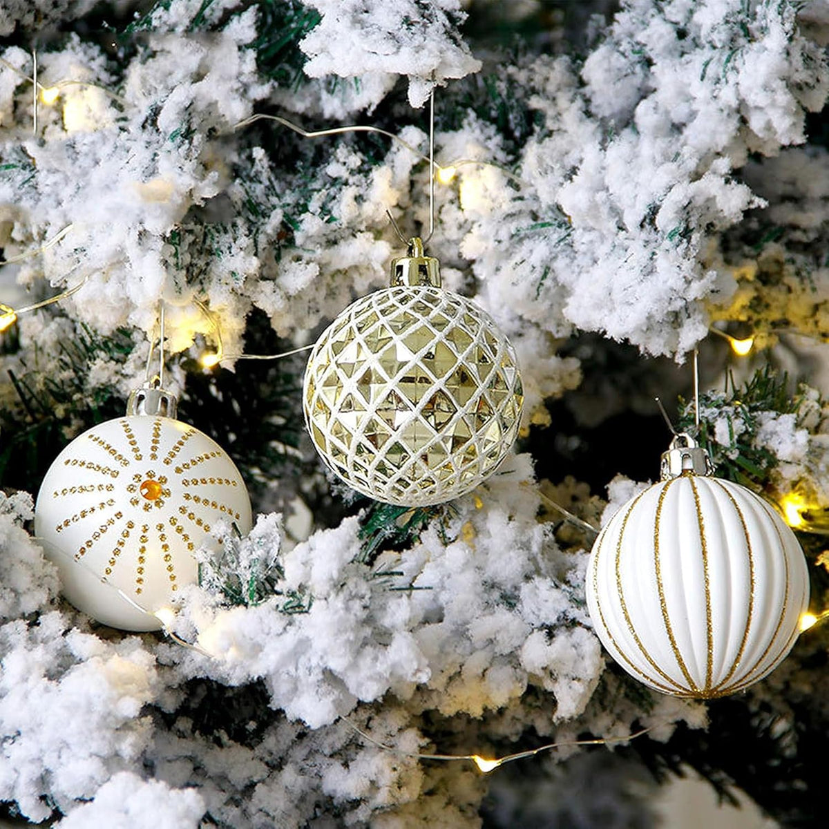 Gold & White Christmas Baubles – 30 Pack, 6 cm – view 3