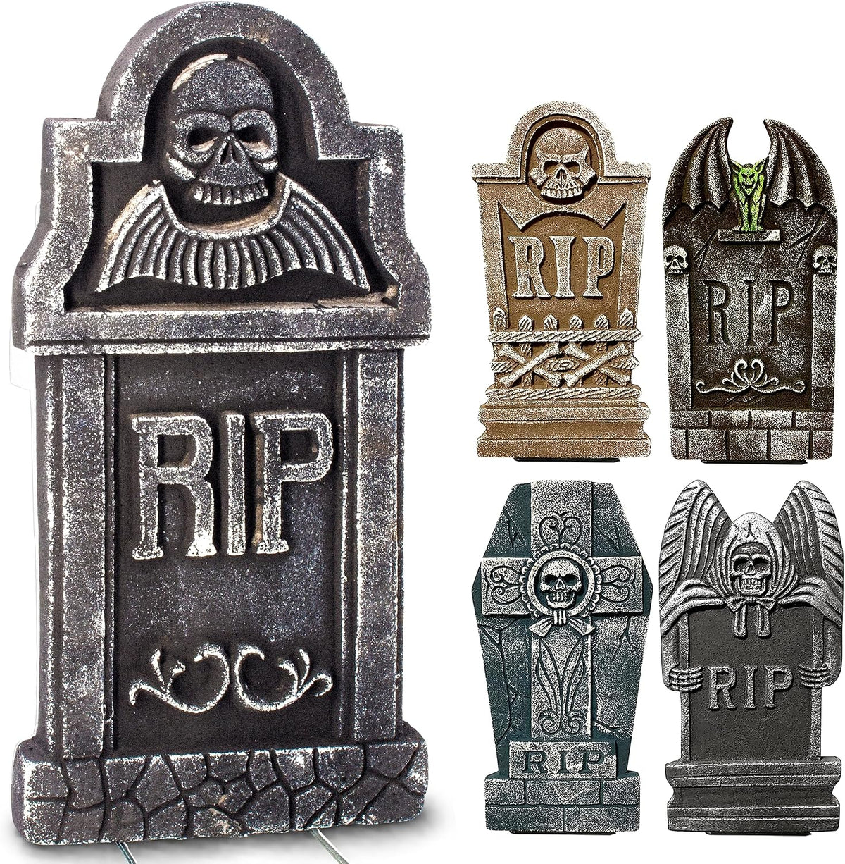 Foam Graveyard Tombstones – 5 Piece Halloween Set