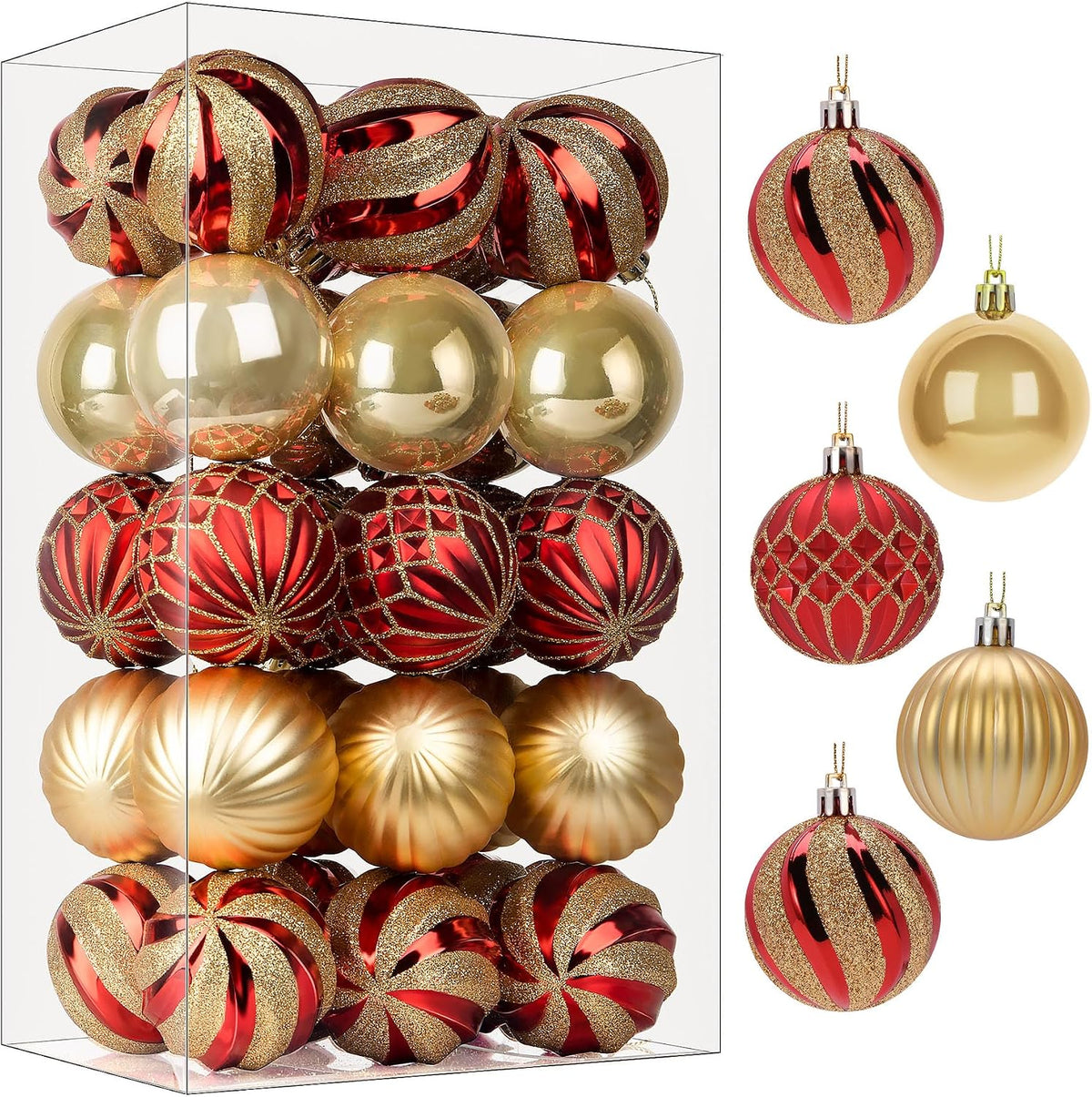 Shatterproof Christmas Baubles – 30 Pack, 6 cm Red & Gold