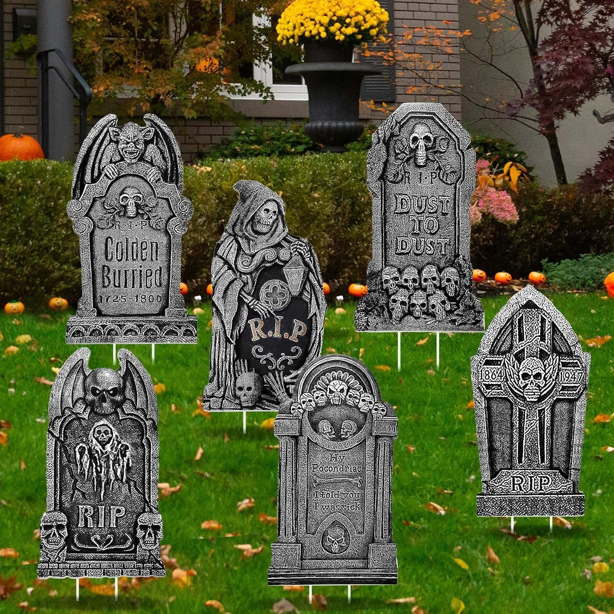 Large Graveyard Tombstones – 6 Piece Halloween Yard Signs – view 7