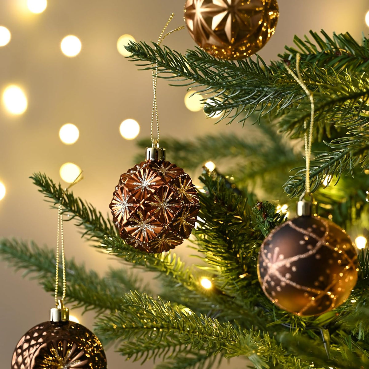 Copper & Gold Christmas Ornaments – 16 Piece – view 6