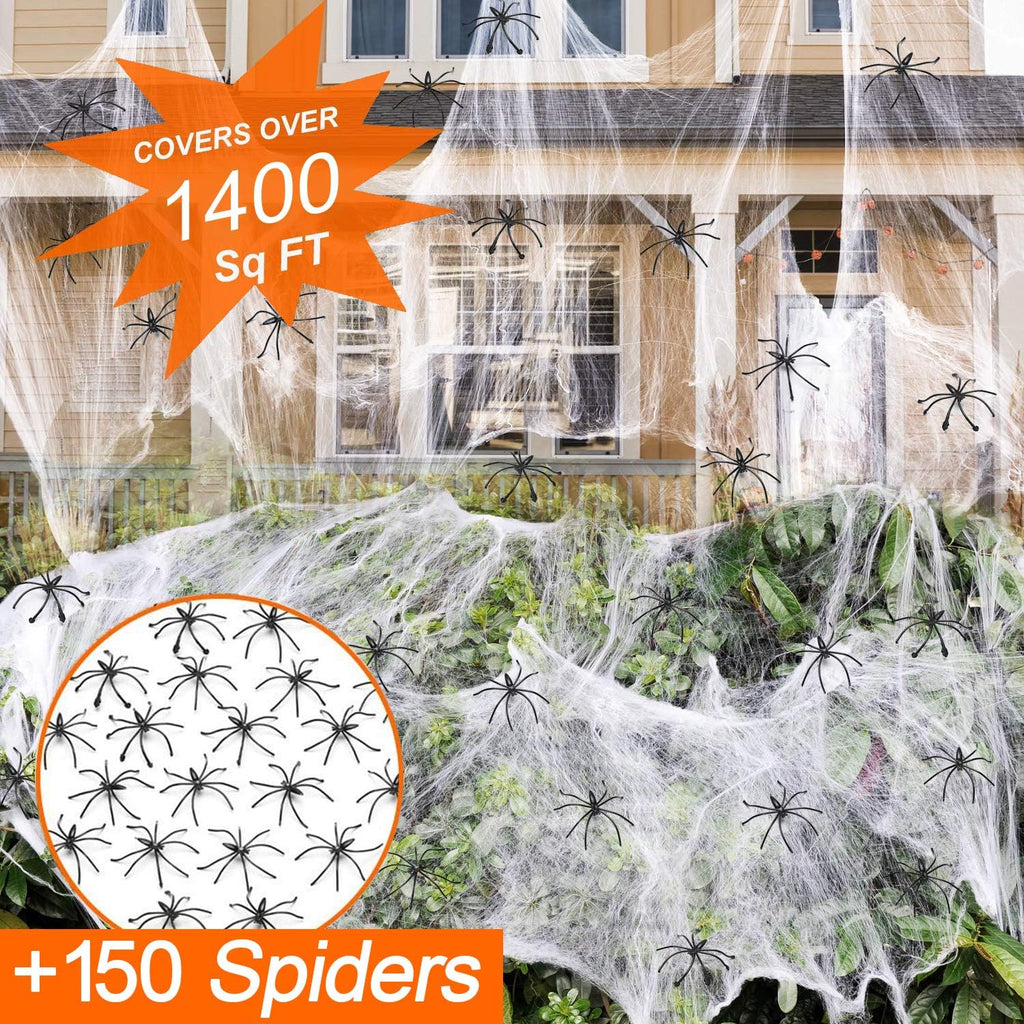 Stretchy Halloween Spider Web Decoration with Fake Spiders – view 2