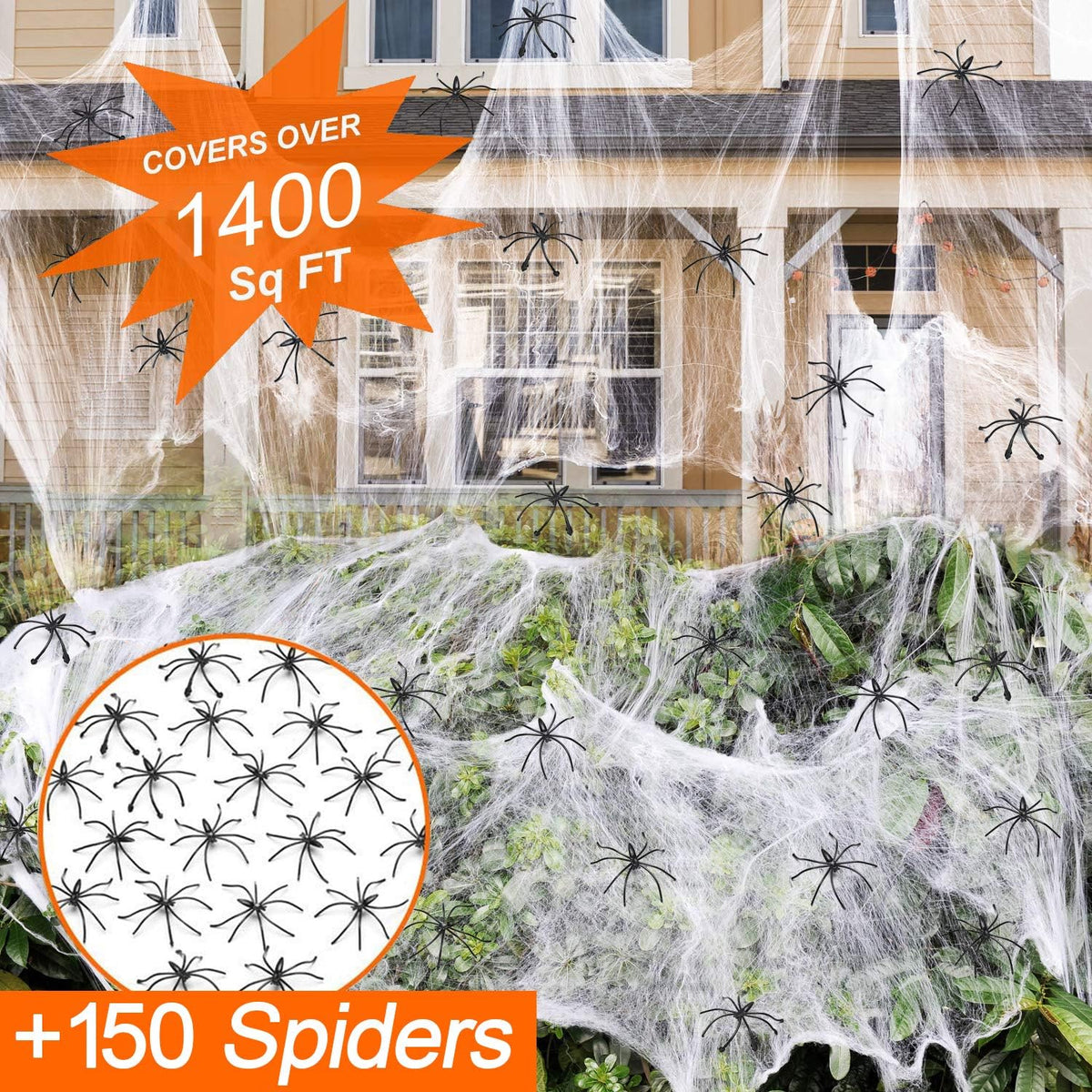 Stretchy Halloween Spider Web Decoration with Fake Spiders – view 2