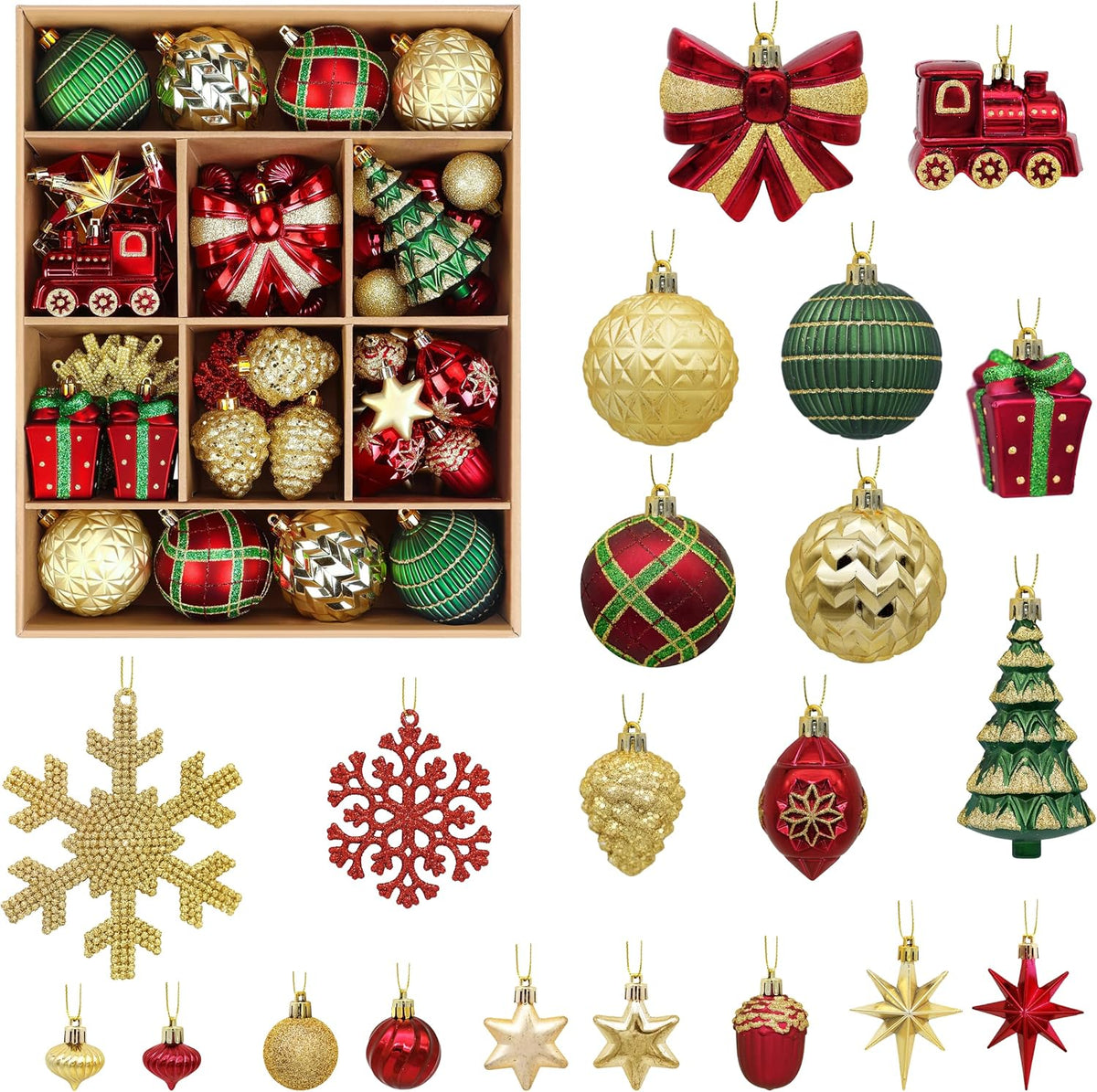 Christmas Bauble Set – 82 Piece Red, Green & Gold