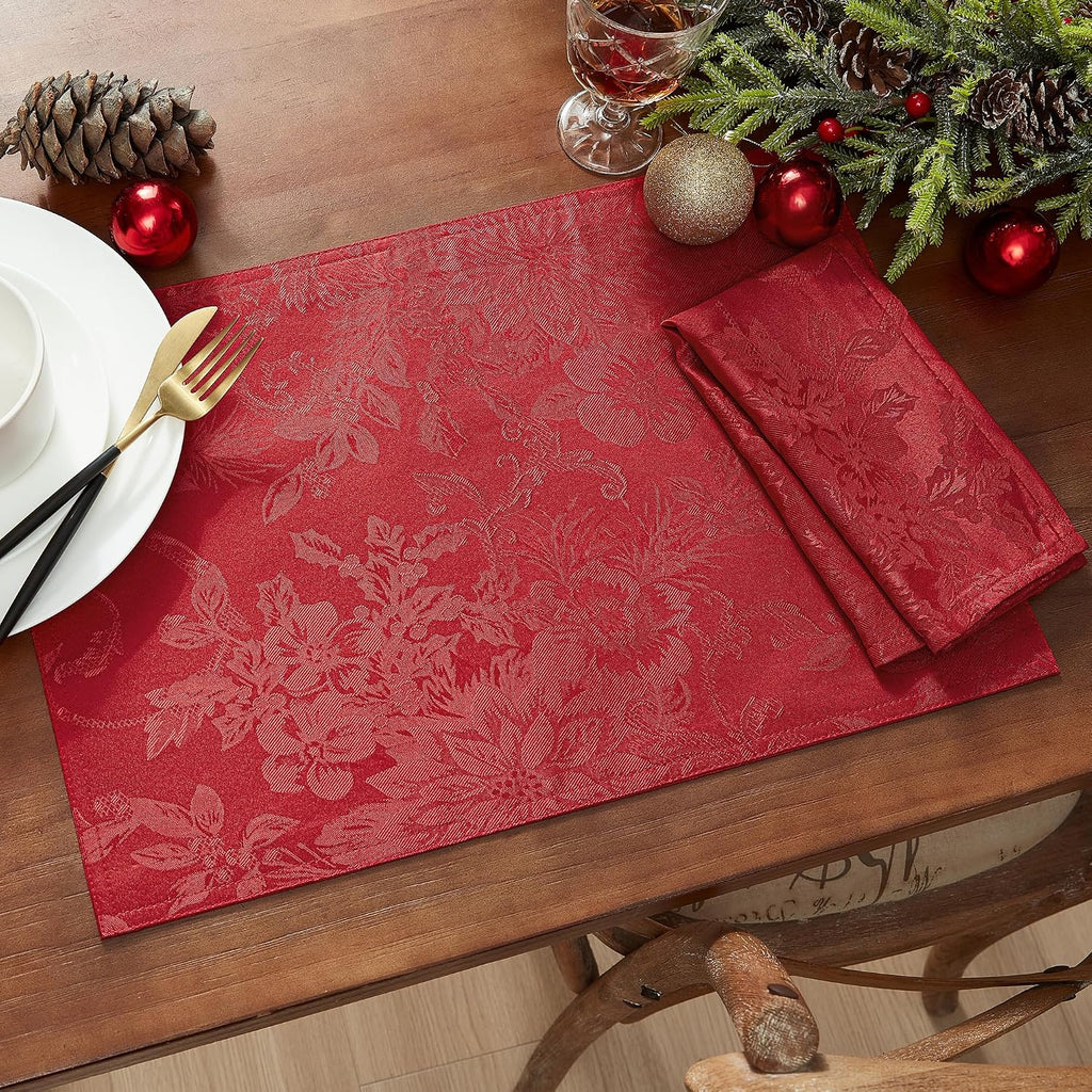 Poinsettia Jacquard Christmas Placemats – 33 x 48 cm – view 3