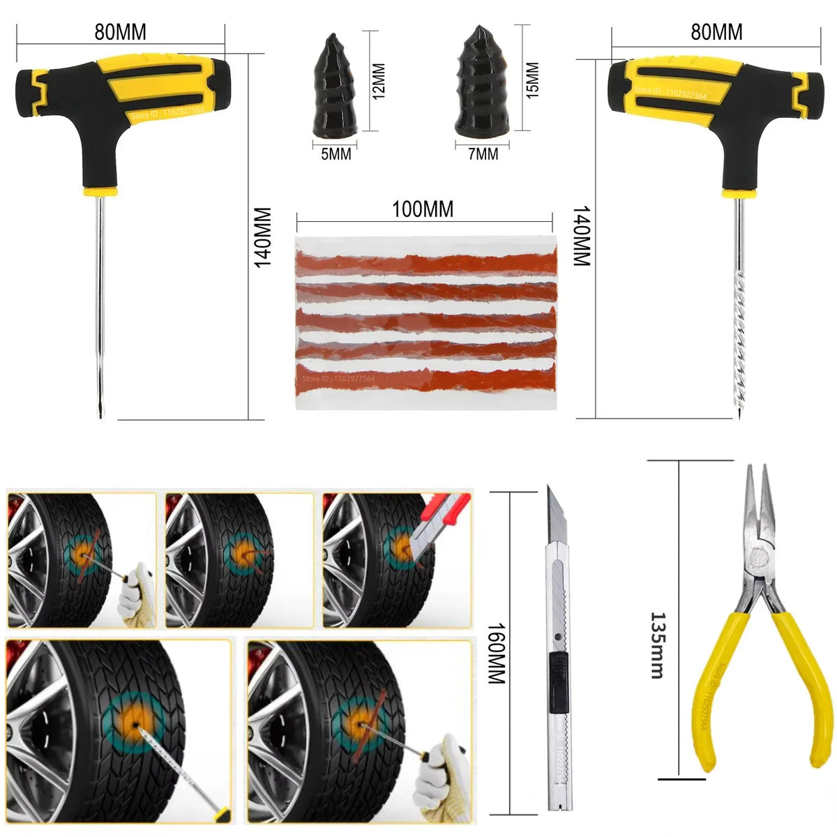 Tyre Puncture Repair Kit with Case – Plugs & Tools