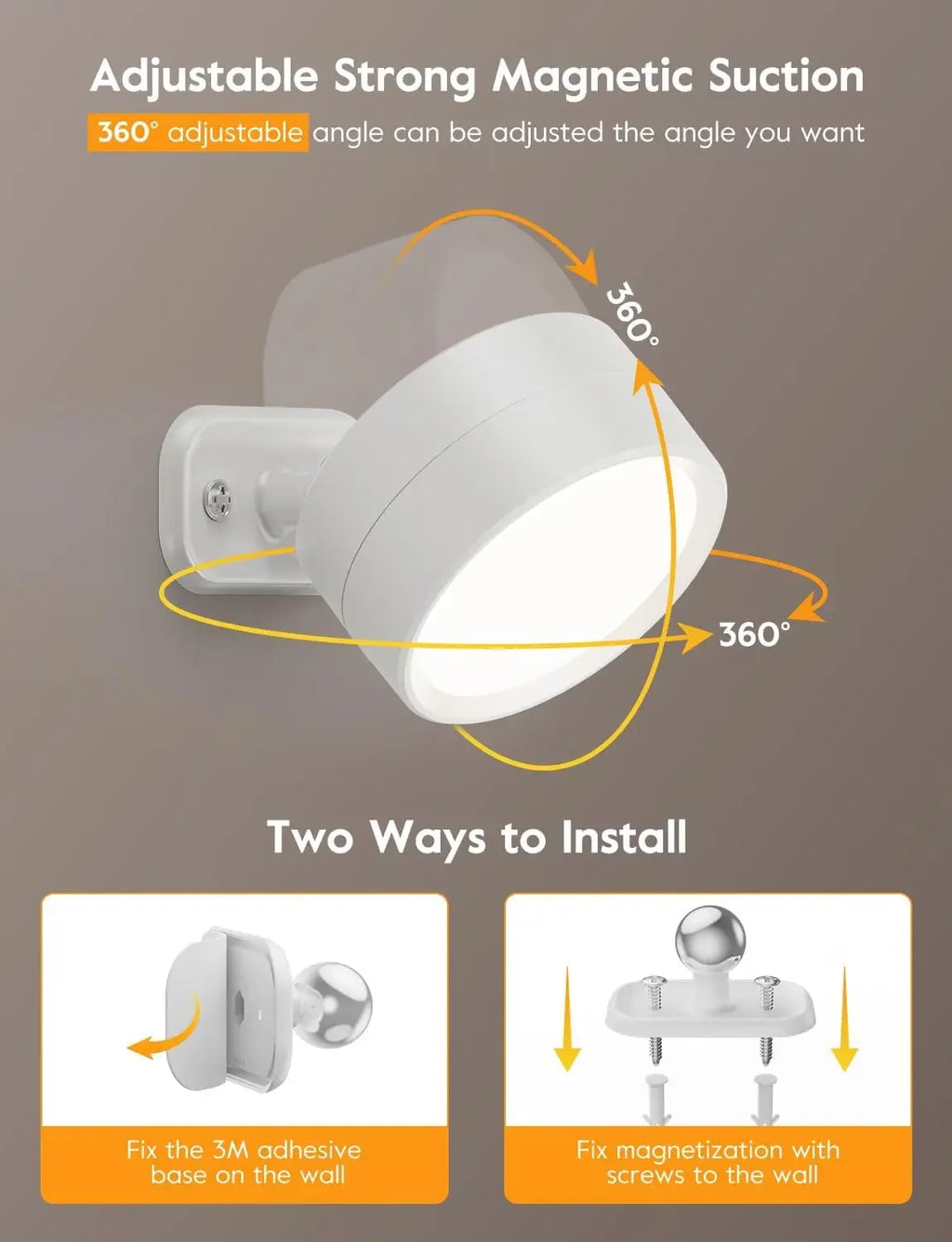 Rechargeable Magnetic Wall Light with Remote – 360° Rotating