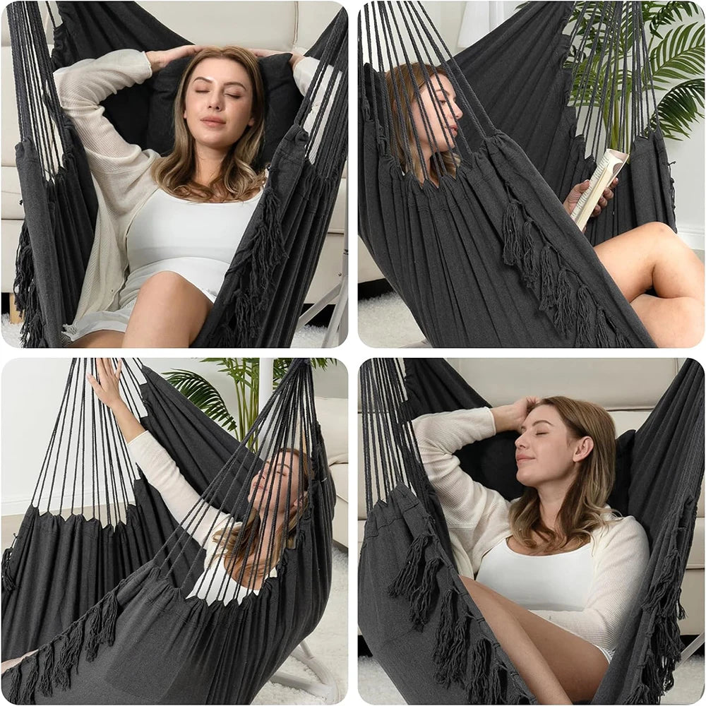 Macrame Hanging Chair with 2 Cushions