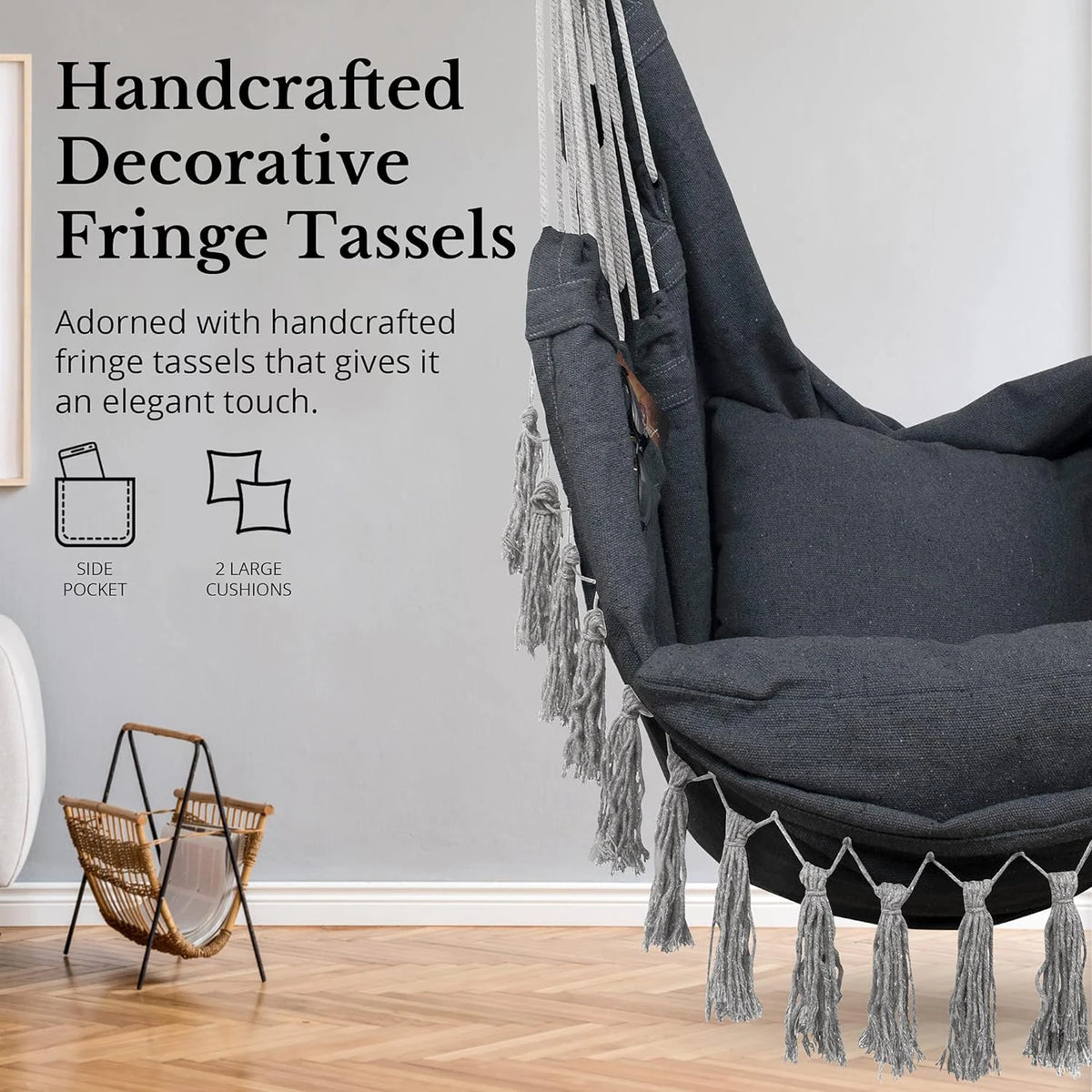 Macrame Hanging Chair with 2 Cushions