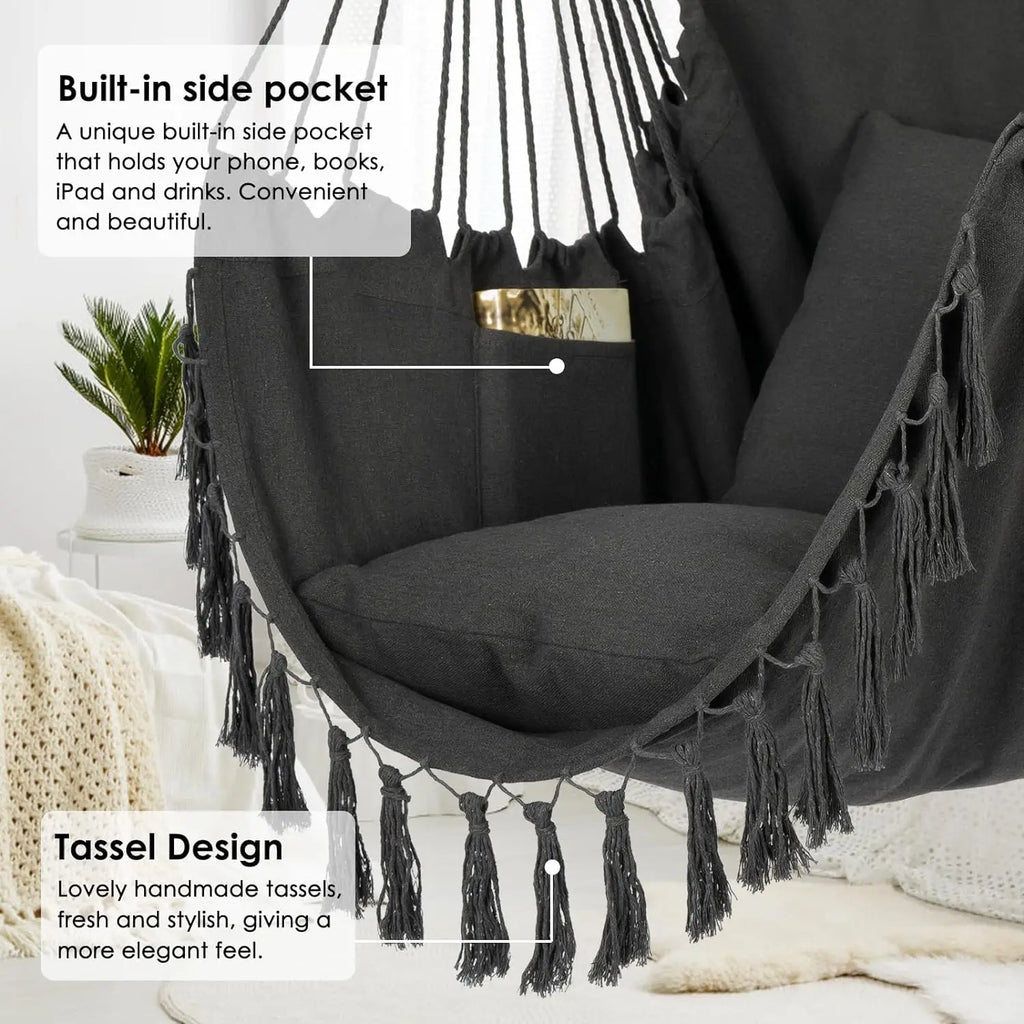 Macrame Hanging Chair with 2 Cushions